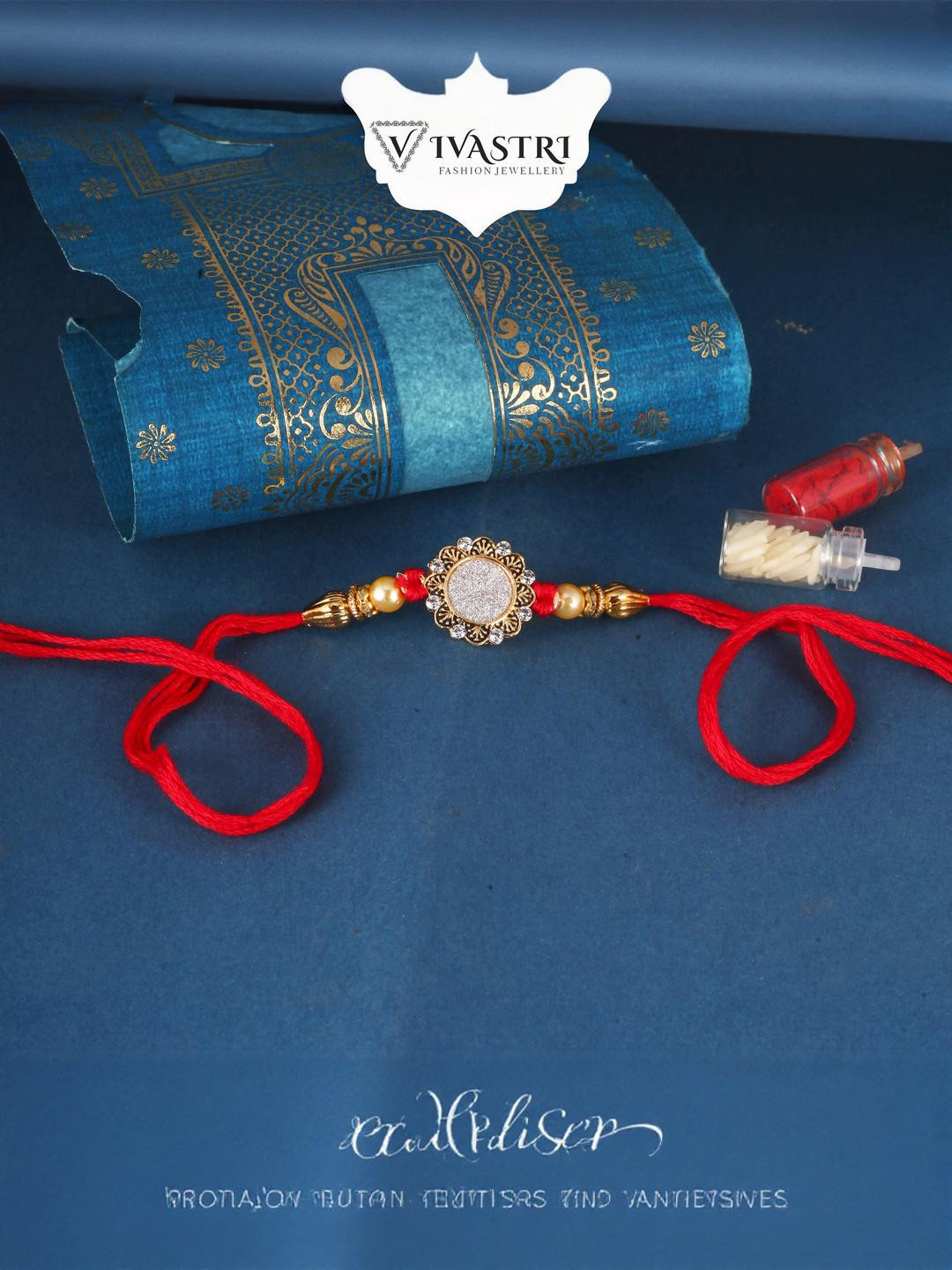 VIVASTRI CZ Stone Flower Gold & Rhodium Plated Alloy Rakhi