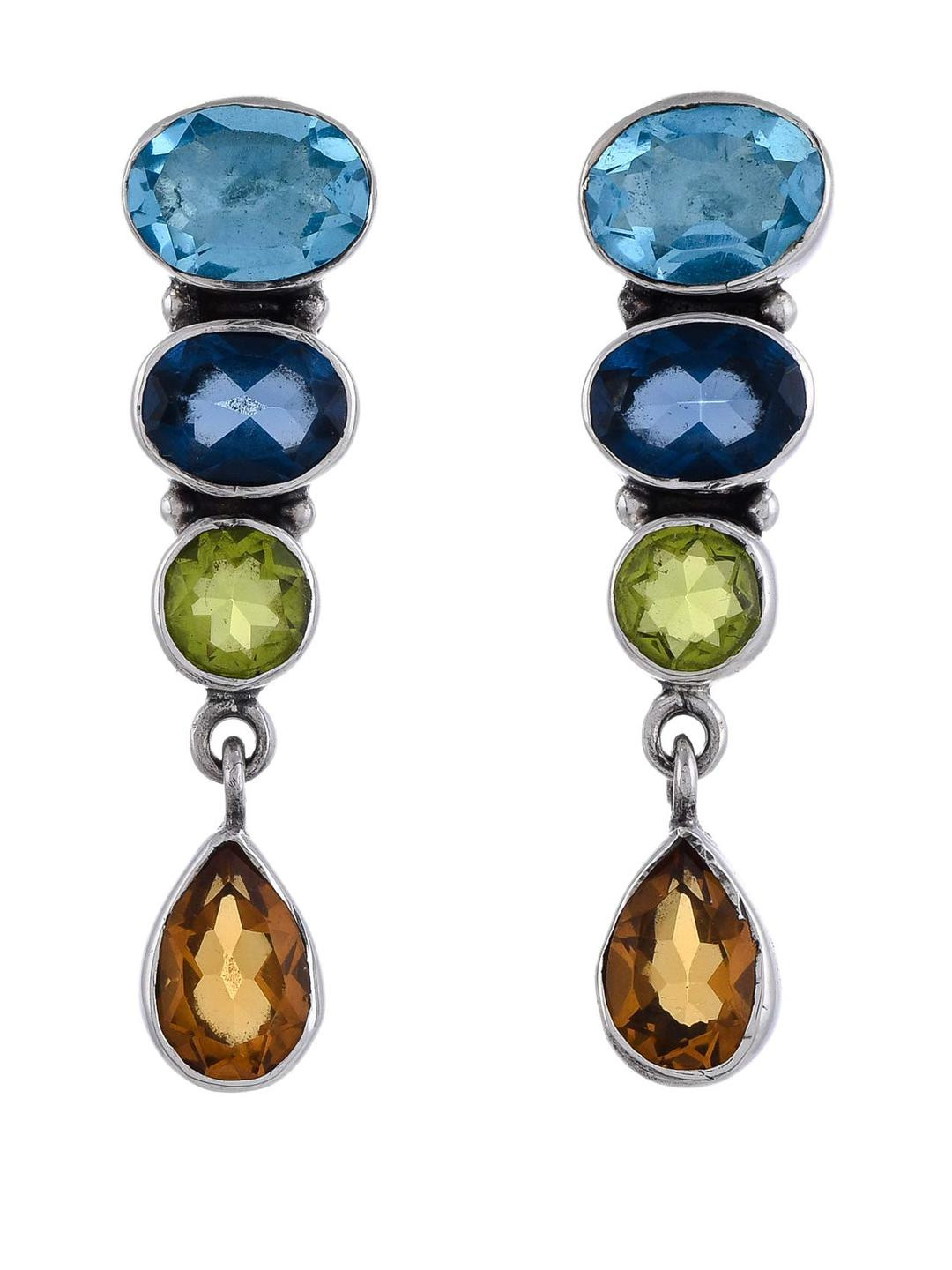 Silver Planets 925-92.5 Sterling-Silver Amethyst Turquoise Cubic-Zirconia Ruby Onyx,peridot Stone Fashion Stud Earrings For Women and Girls