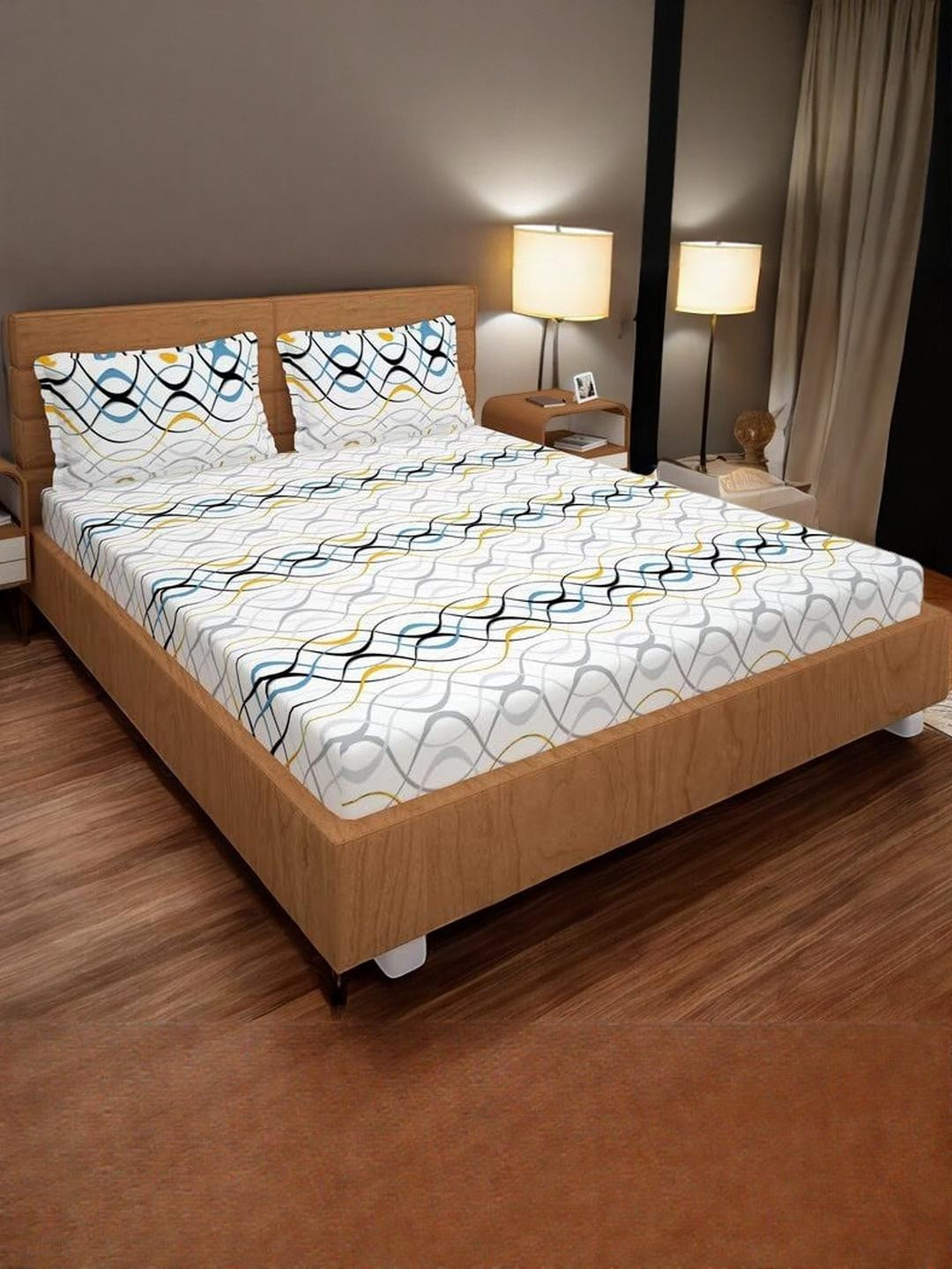 WELLNEST King Size Double Bed Fitted Bedsheet with 2 Pillow Cover