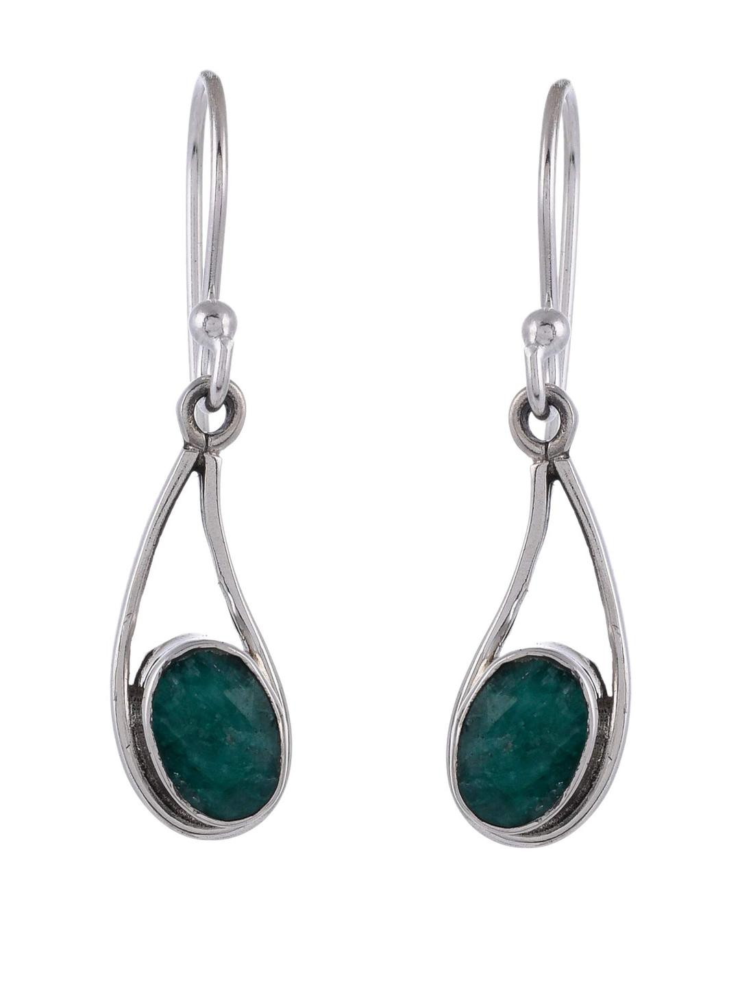 Silver Planets 925 Sterling Silver Emerald Stone Earrings for Women and Girls