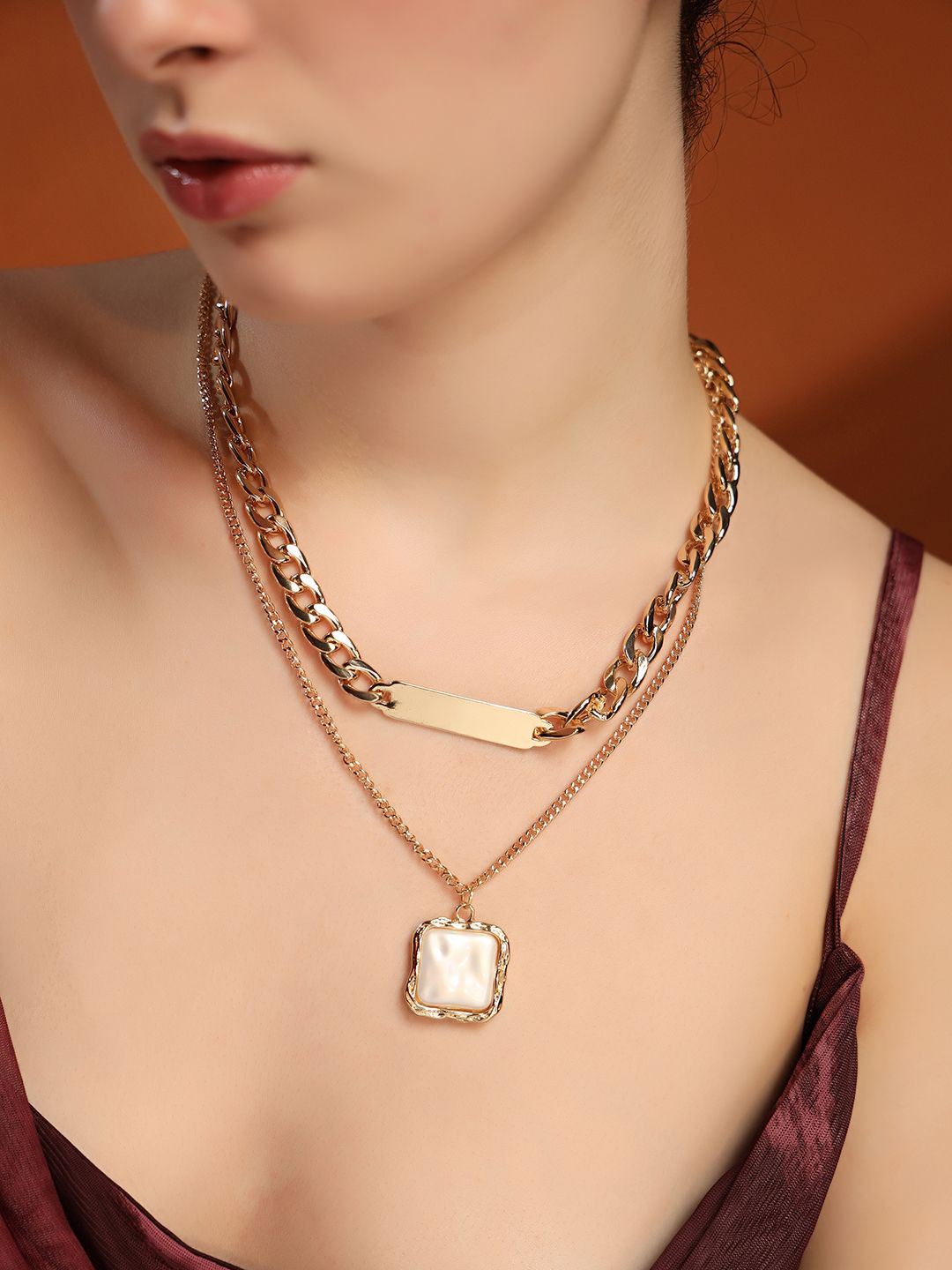 Kazo Mirage Gold-Plated Moonstone Studded Layered Necklace