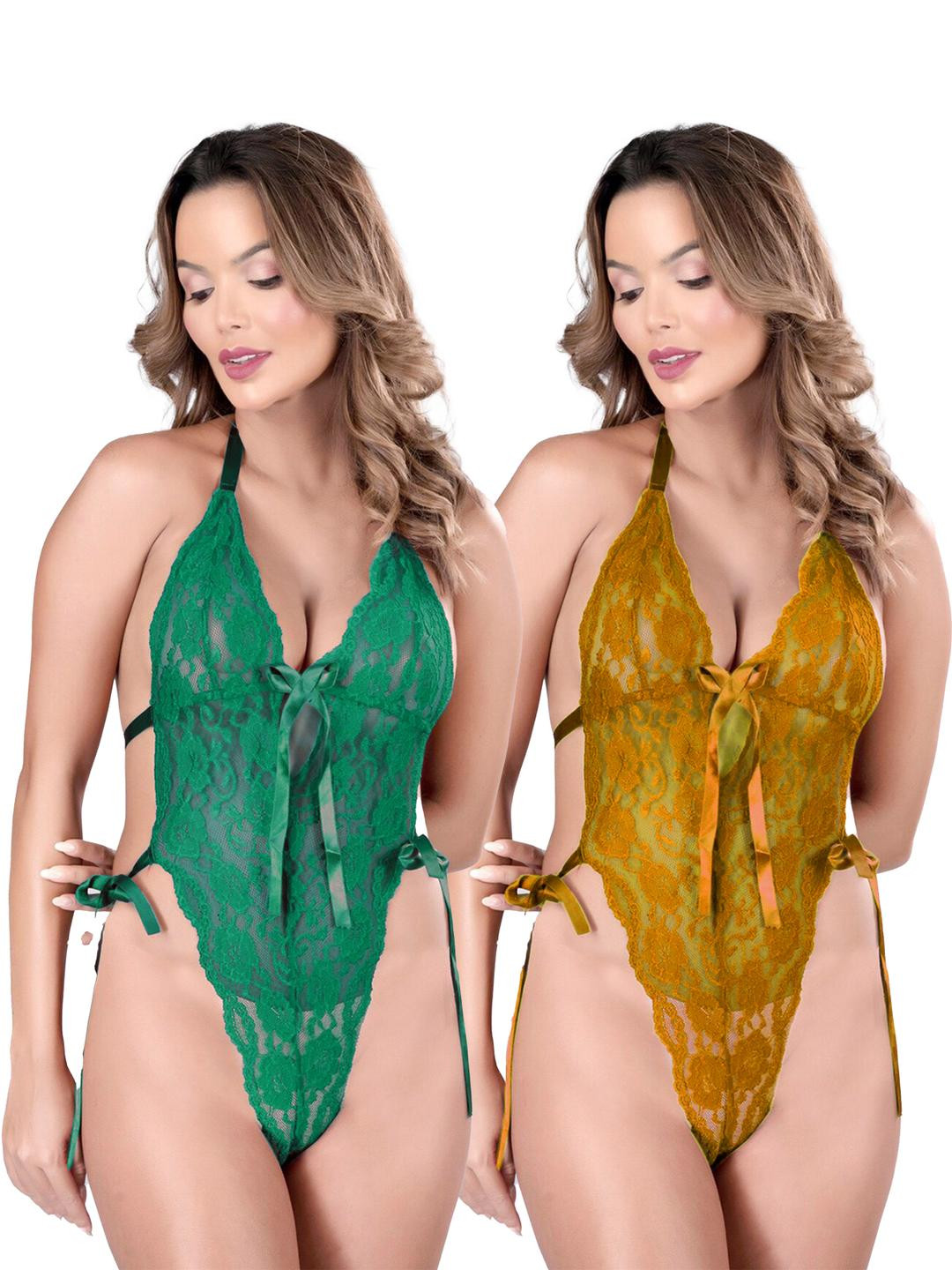 Women Green,Yellow Net Lace Baby Doll Hot Nighties Honeymoon Dress Newly Married Couples