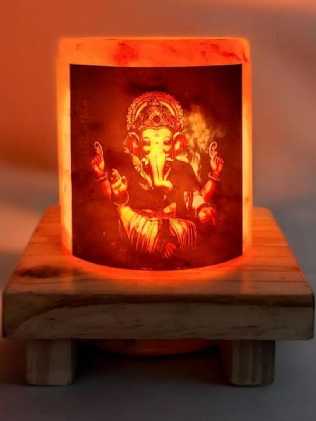 Cylindrical Ganesha Himalayan Rock Salt Lamp for Positive Energy, Table Lamp