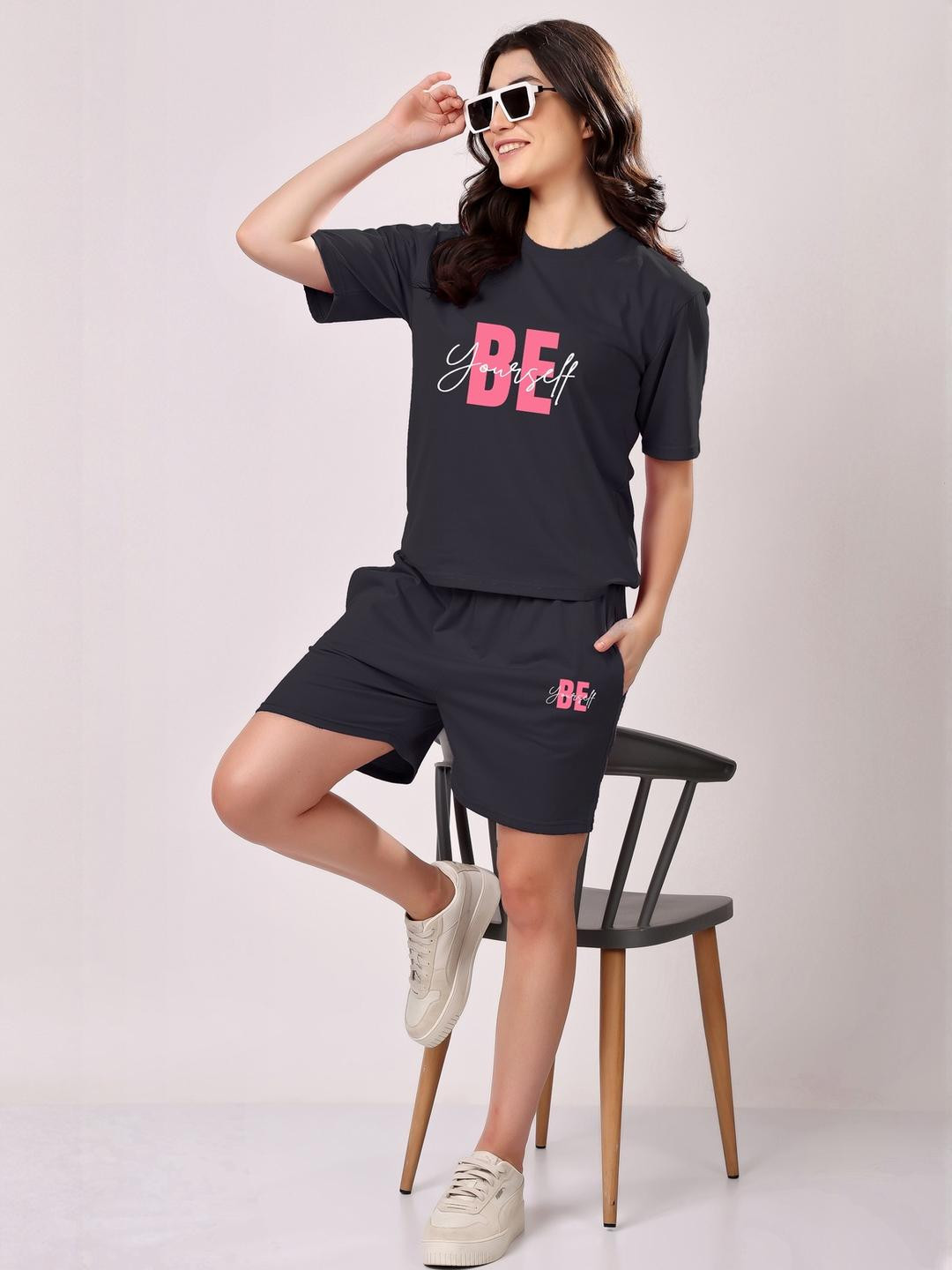 FITIN OUTFIT Women Black Pure Cotton Nightdress