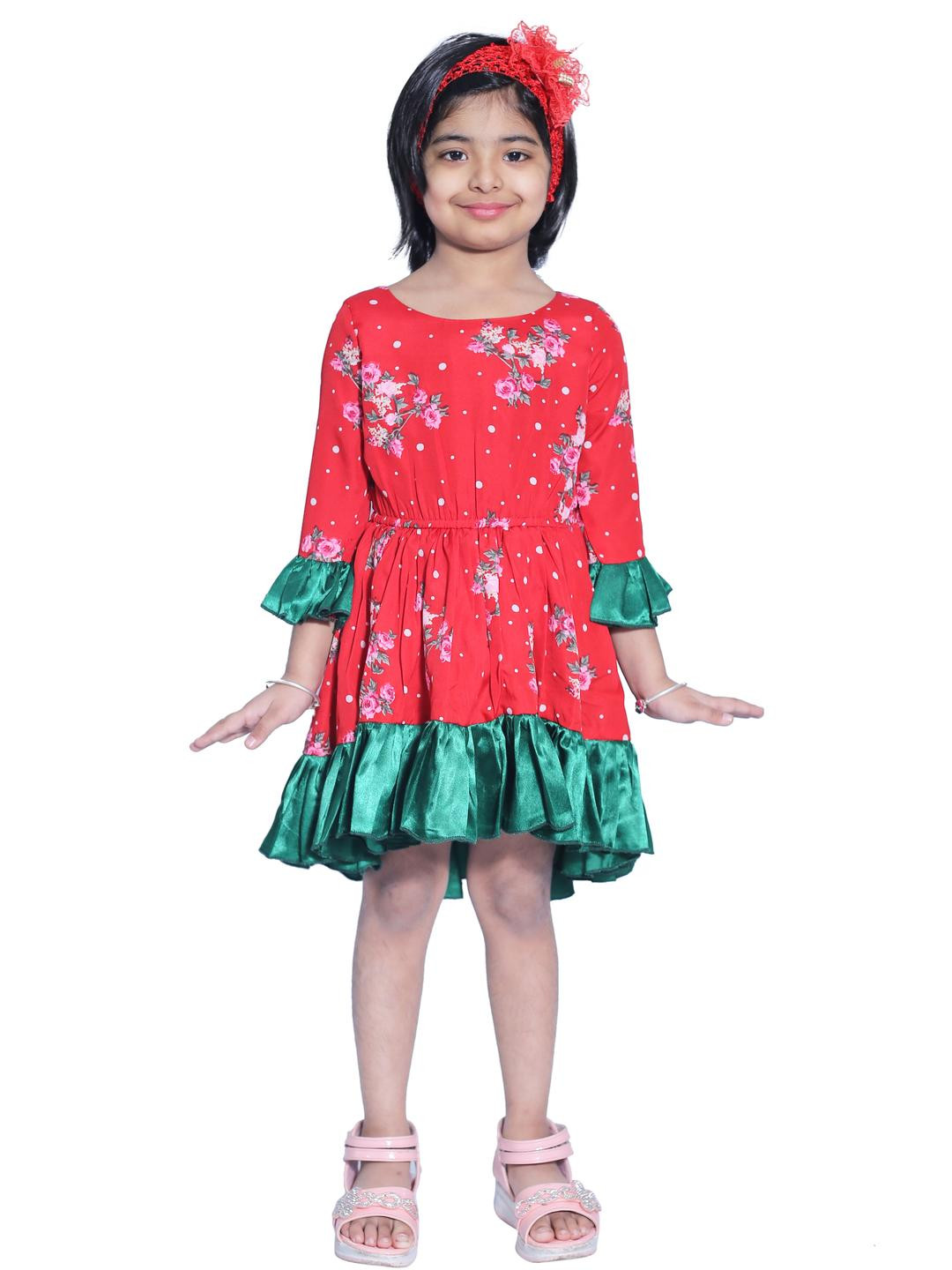Shahina Fashion Girls Floral Printed Knee Length Frock Dress