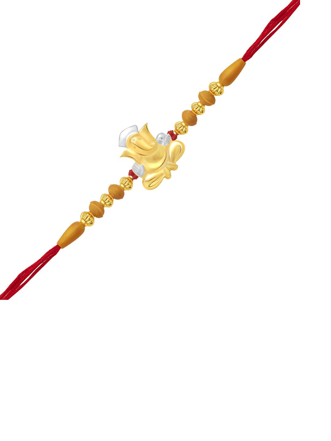 VIVASTRI Unisex Golden With Red Thread Premium Rudraksha Ganpati Rakhi