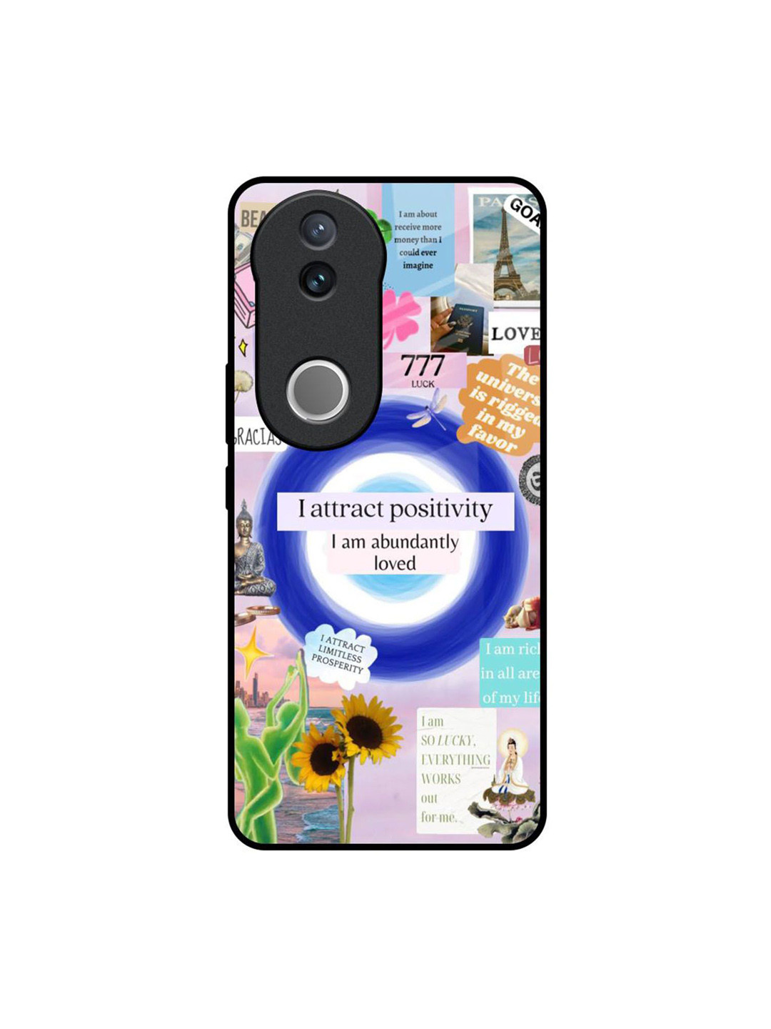 QRIOH Positivity Printed Vivo V50 5G Glass Back Case Mobile Accessories