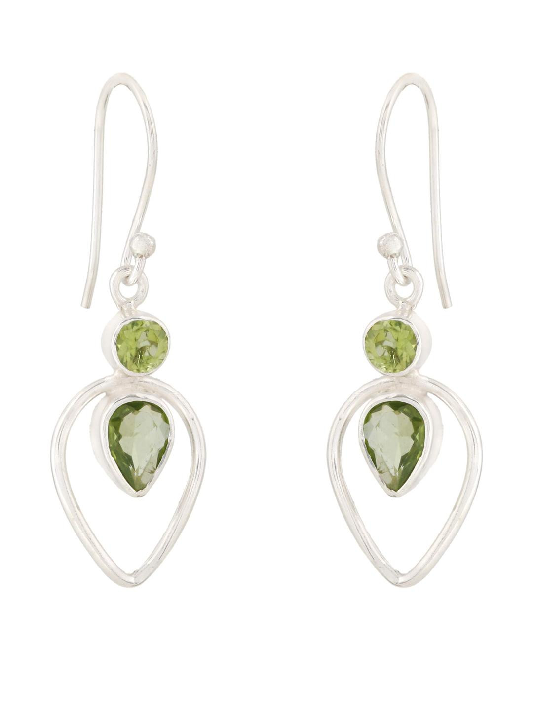 Silver Planets 925 Sterling Silver Peridot Green Semi Precious Stone Latest Earrings for Women and Girls
