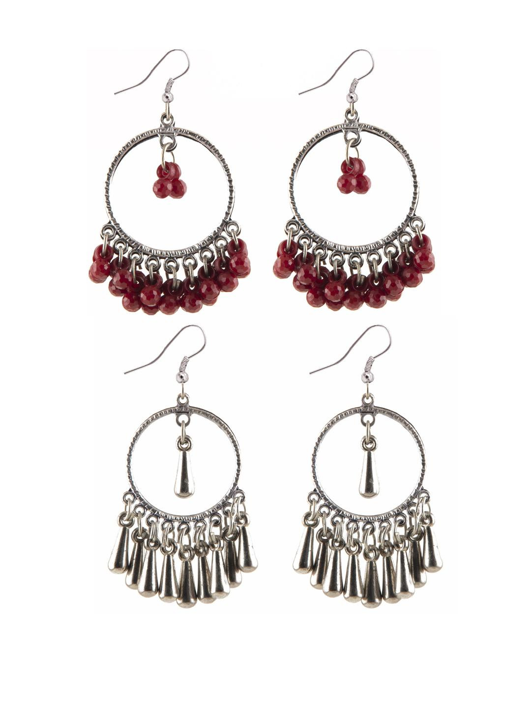 Combo Silver Oxidize Maroon & Silver Kodi Earrings for Girls