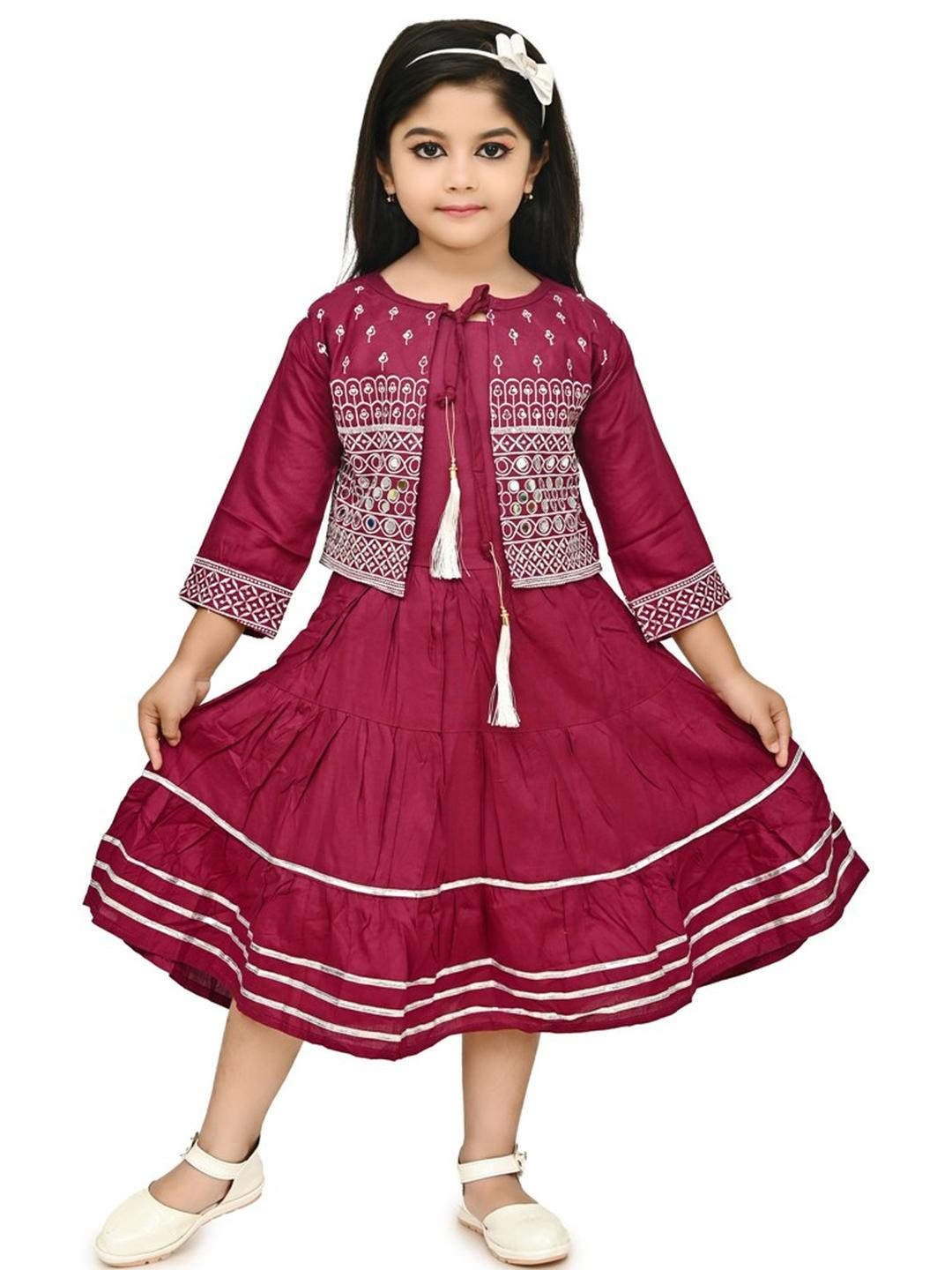BABY HOME Girls Embroidered Fit & Flare Maxi Dress