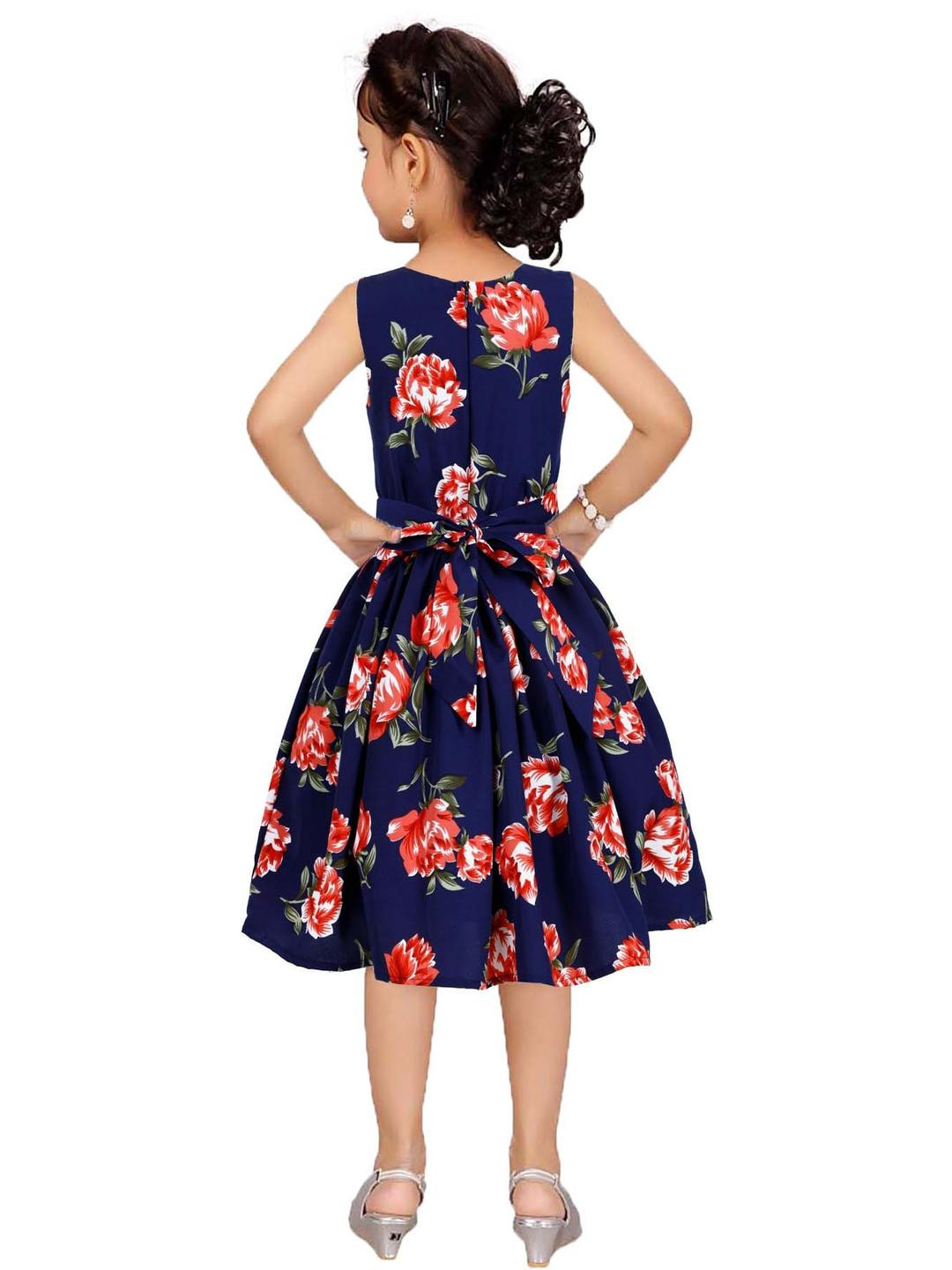 Shahina Fashion Navy Blue Casual Mini Frock Flower Print Summer Sleeveless Dress