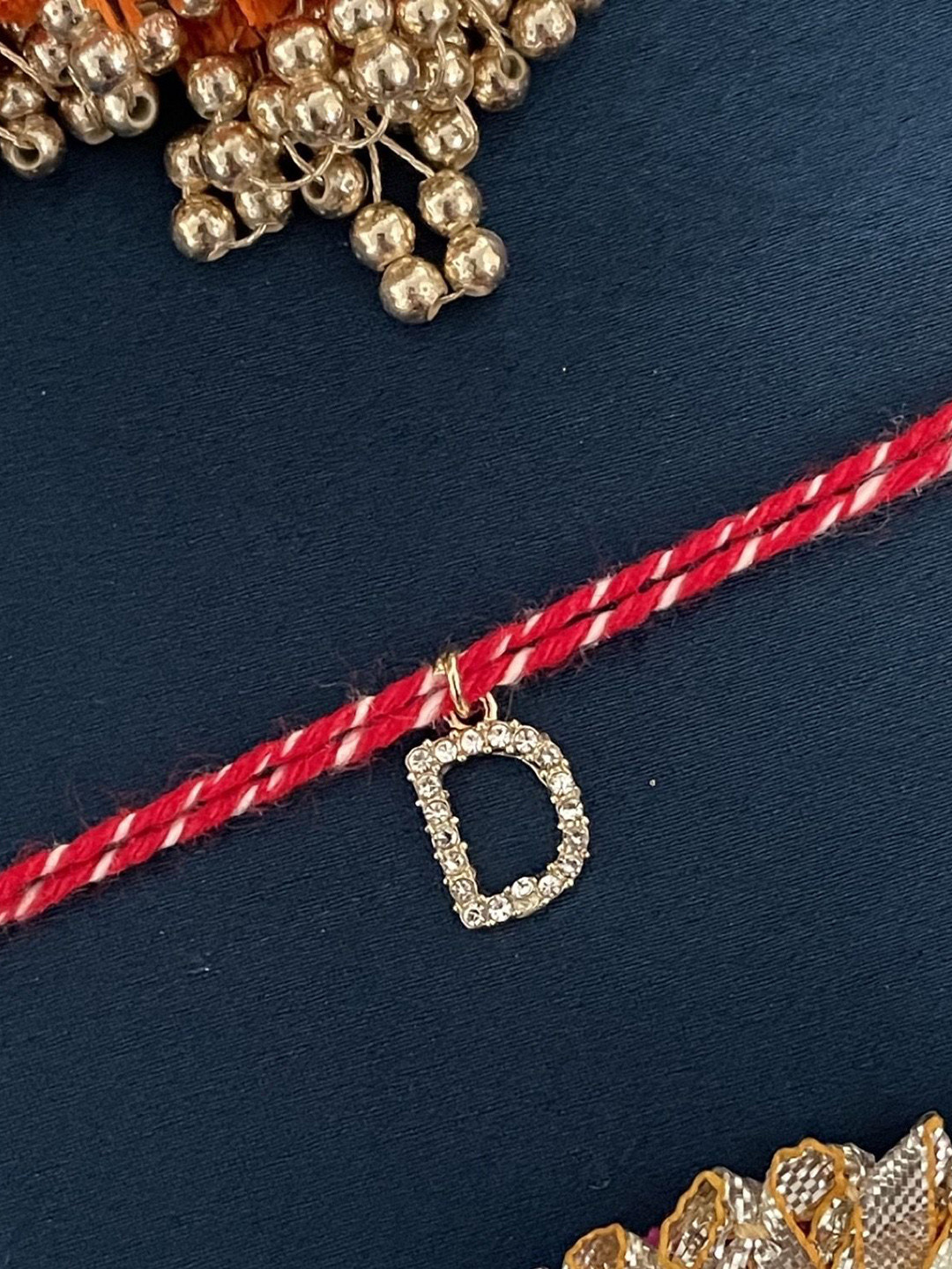 Digital Dress Room D Letter Initial American Diamond Studded Thread Rakhi