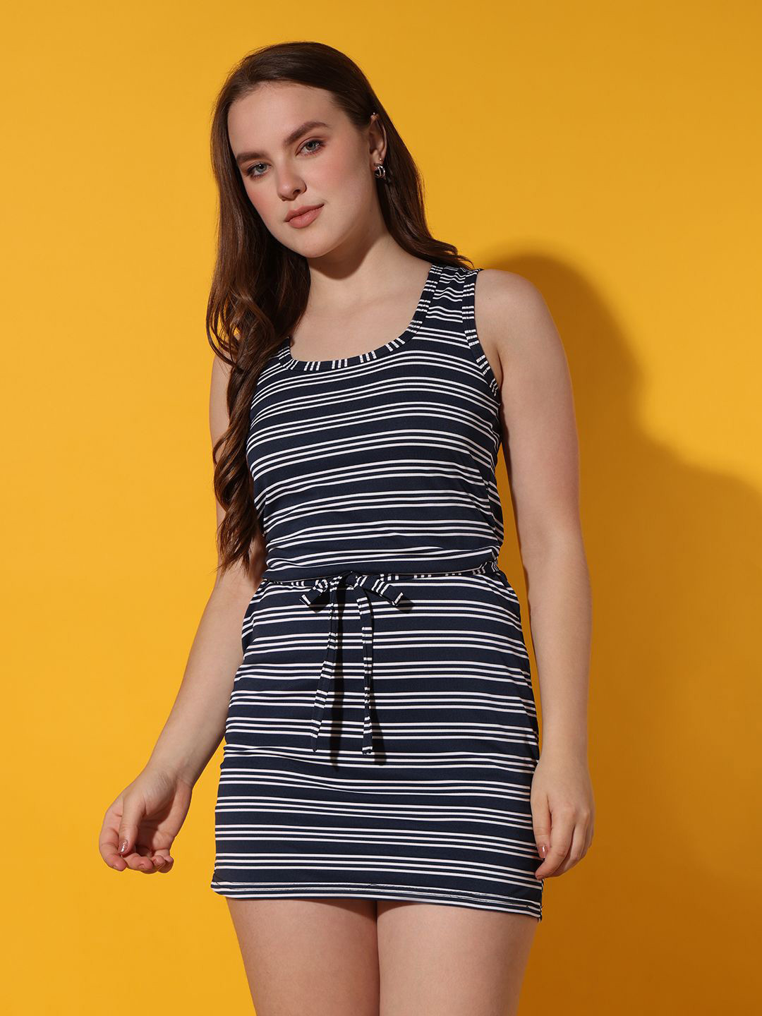 Istyle Can Women Striped Tie-Ups Detail Bodycon Mini Dress