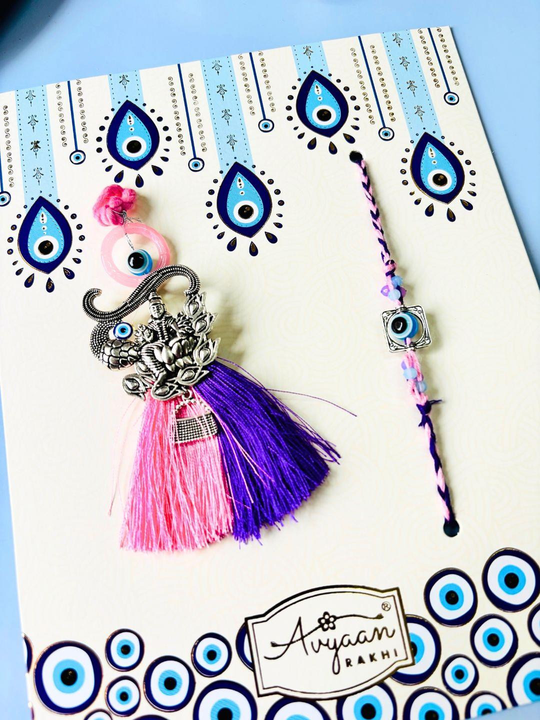 Sangria Set of 2 Evil Eye Oxidised Silver Lumba Rakhi