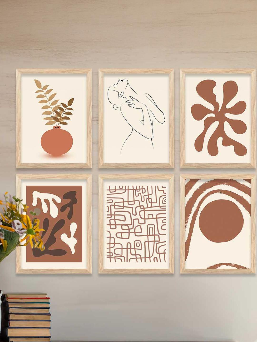 WALLLANE Brown & Beige 6 and more Piece Wood Abstract Wall Paintings