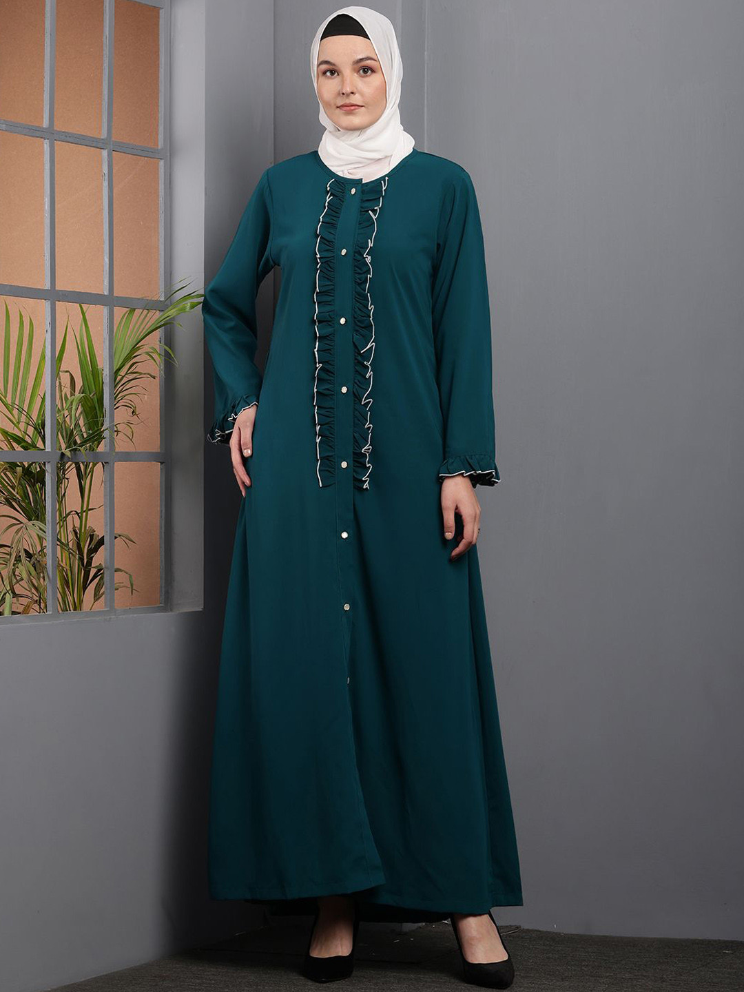 Tawakkul Clothes Round Neck Ruffle Abaya Burqas