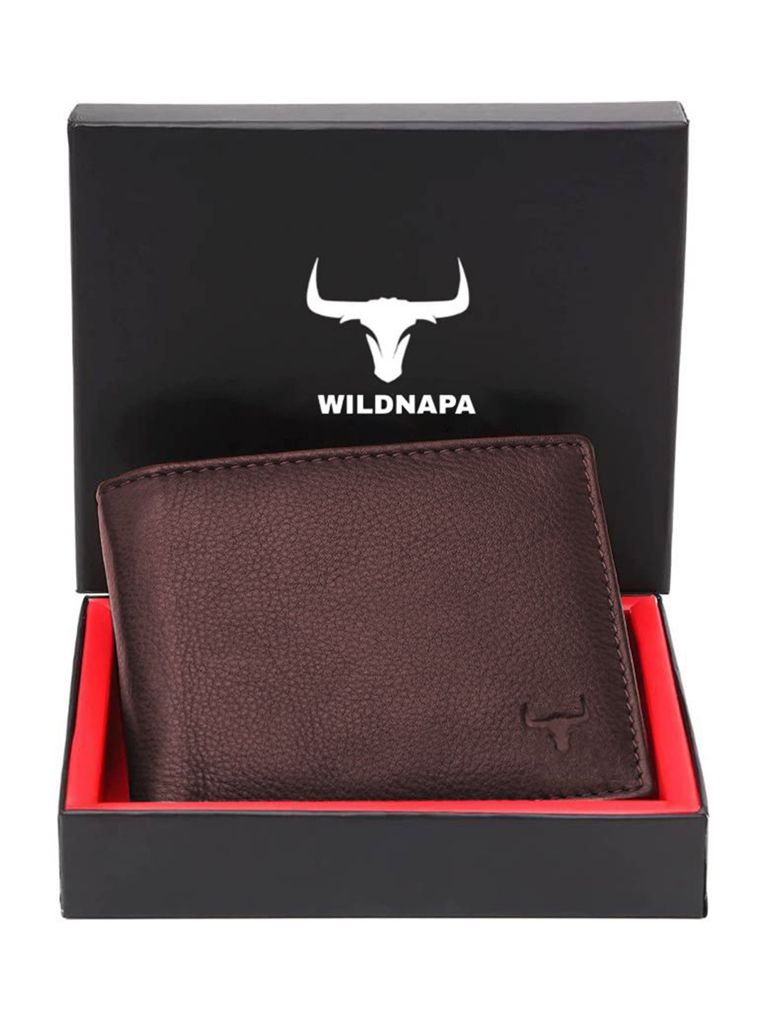 WILDNAPA Men Brand Logo Textured Leather Two Fold Wallet