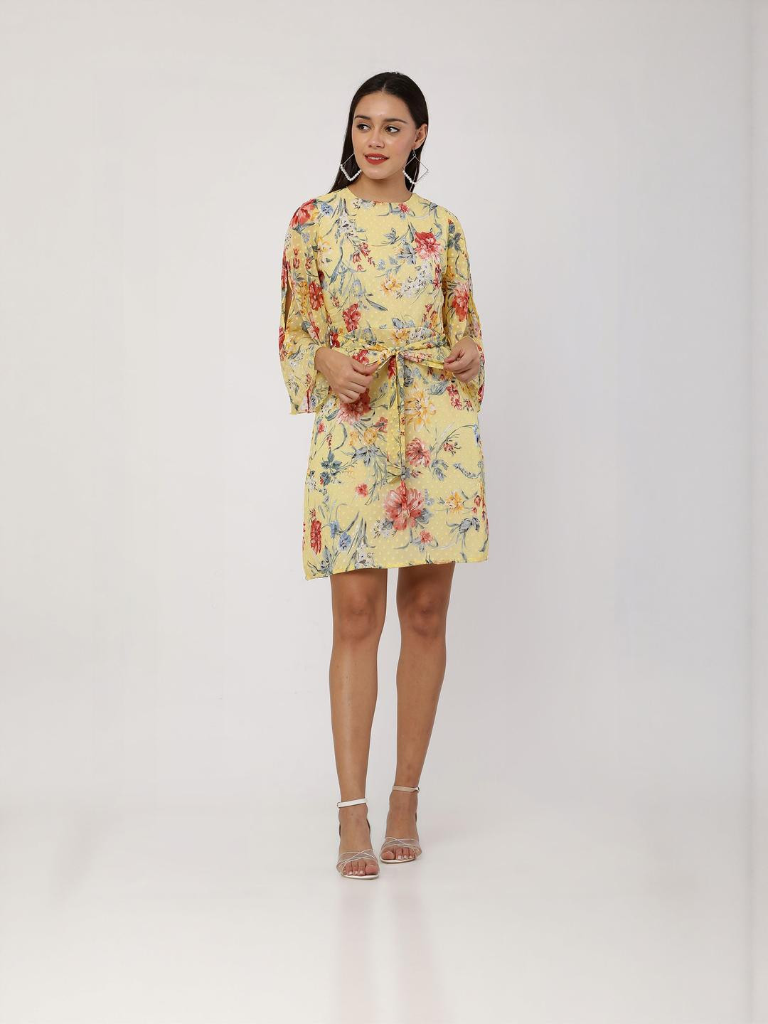 Moda Rapido Floral Flutter Sleeve Georgette Fit & Flare Dress