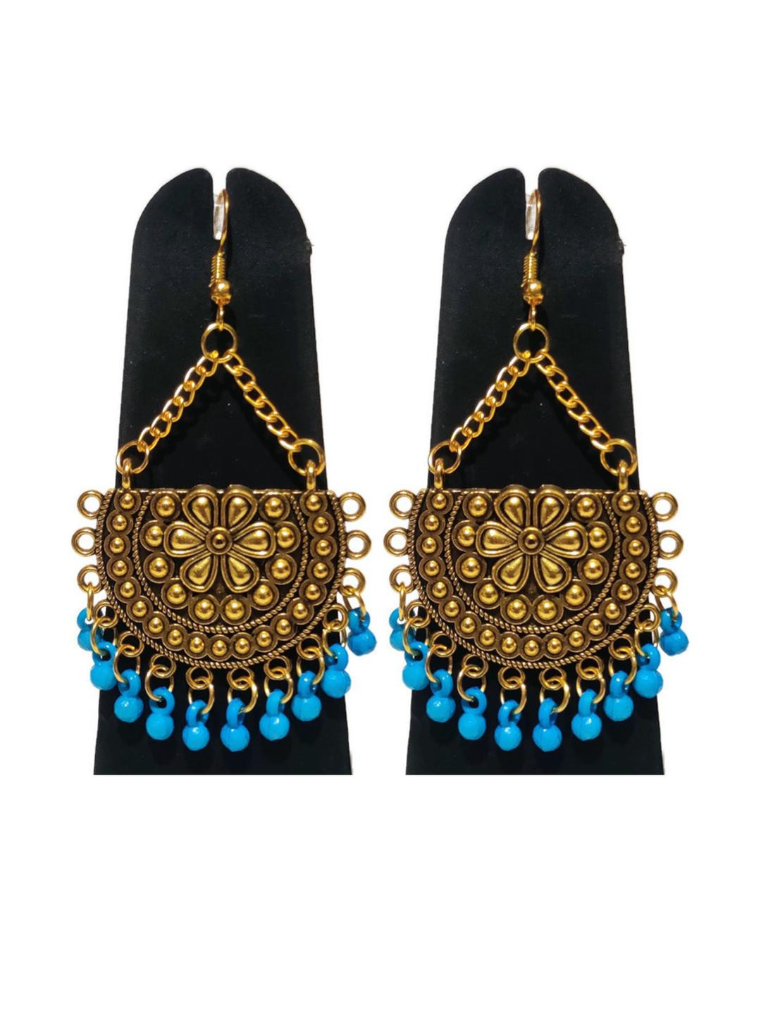 Weariton Women Sky Blue Gold-Plated Chandbali Earrings