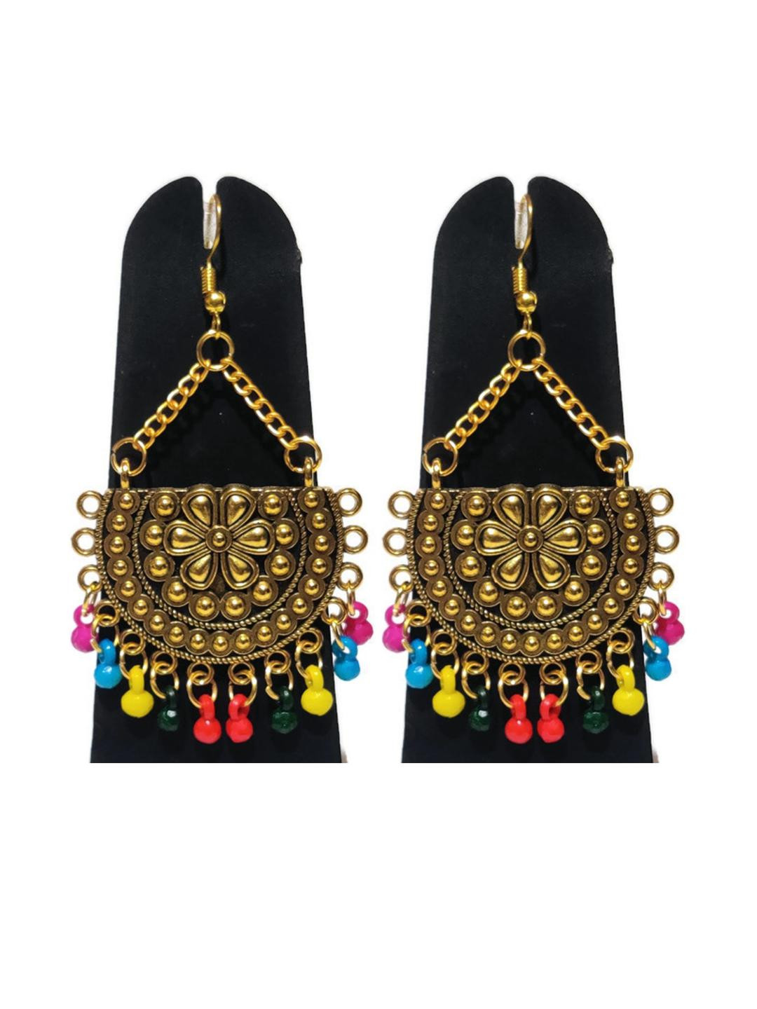 Weariton Women Gold-Plated With Multicolored Breads Chandbalis Earrings