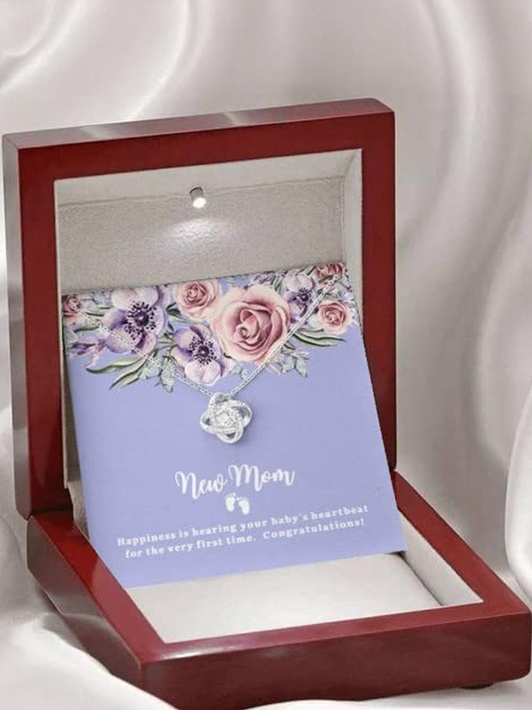 Sterling Silver Gift MOM NECKLACE, NEW MOM HAPPINESS VERY FIRST TIME LOVE KNOT NECKLACE GIFT FOR MO