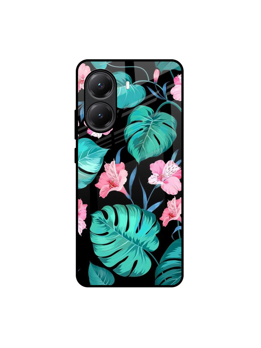 QRIOH Floral Print Poco X7 Pro 5G Glass Back Case Mobile Accessories