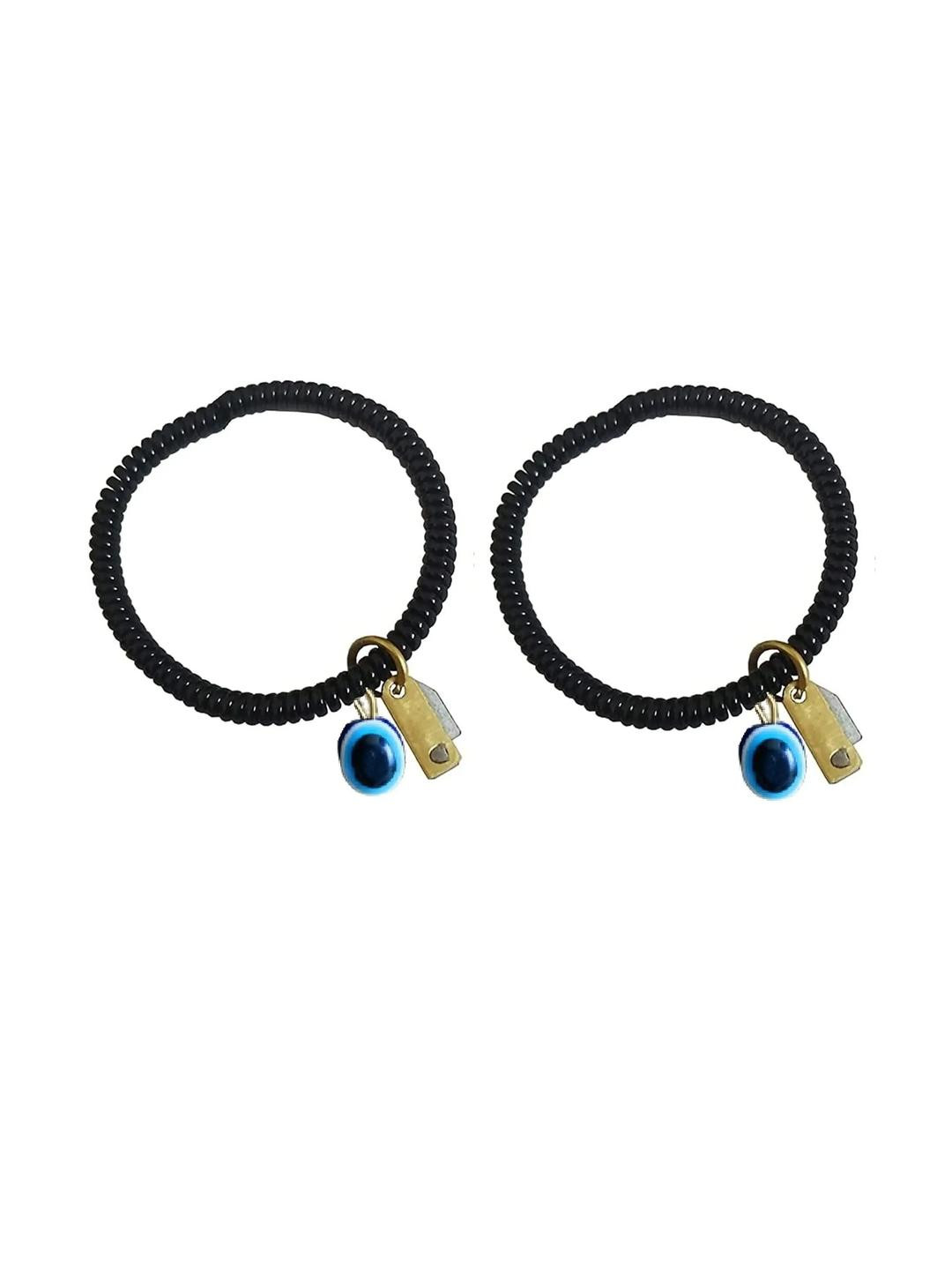 Rodya Unisex Black Pack of 2 Evil Eye Charm Coil Bracelets