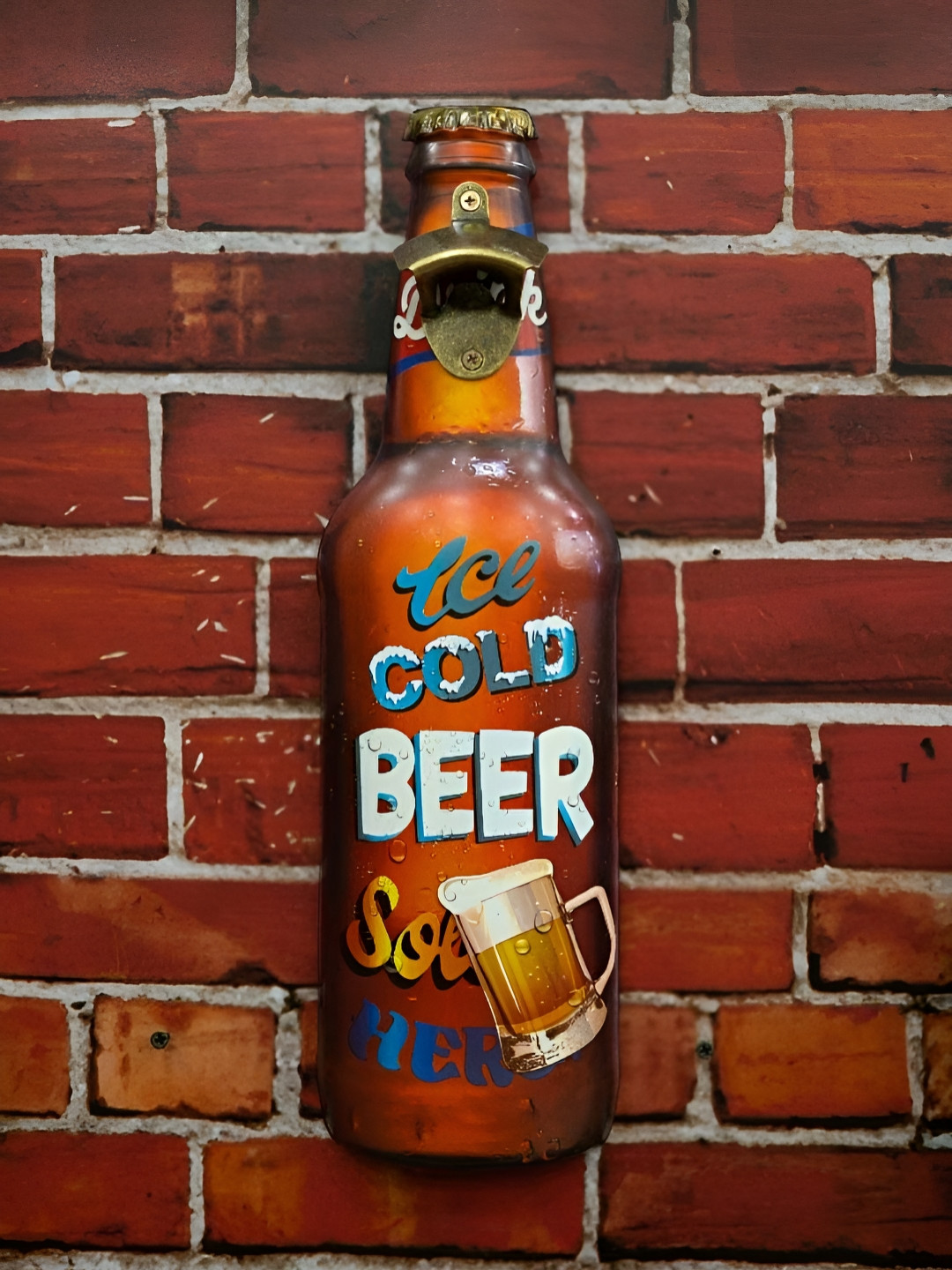 eazy wagon Bottle Opener Metal - Ice cold Beer sold here Matte Hall Wall Hangings-18.9In