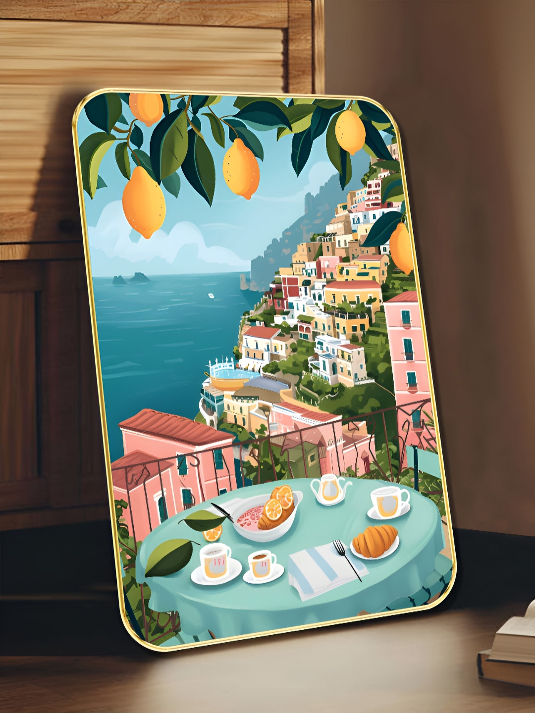 SAF Blue & Pink Mediterranean Coastline Balcony Wall Art