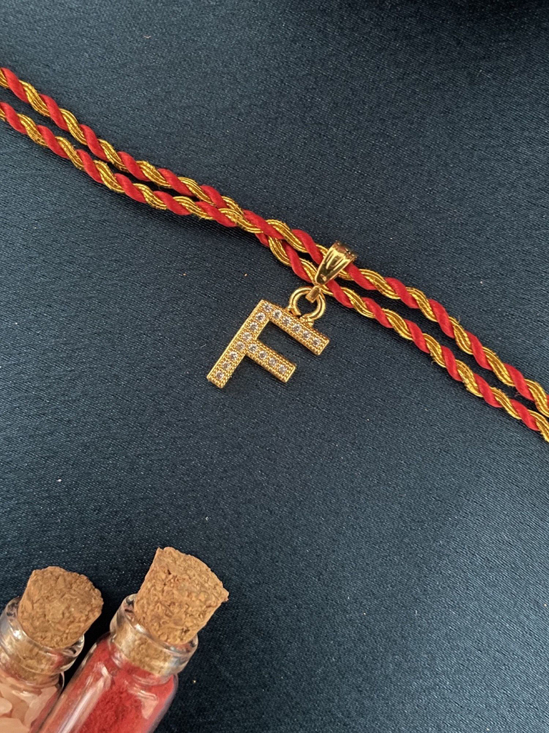 Digital Dress Room F Letter American Diamond Studded Thread Rakhi