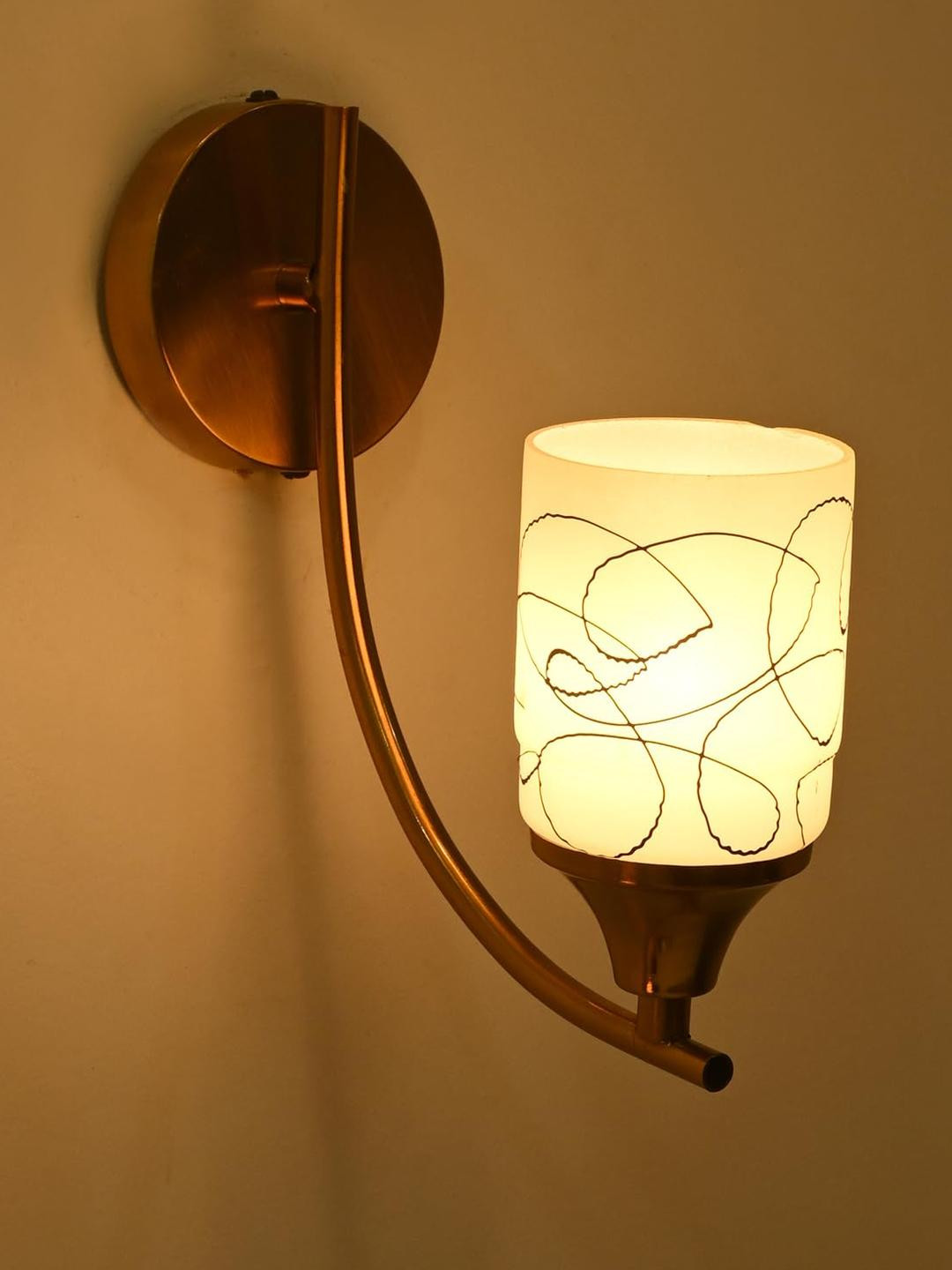 SOMIL Cylinder Shaped Black And White Printed Glass Wall Lamp