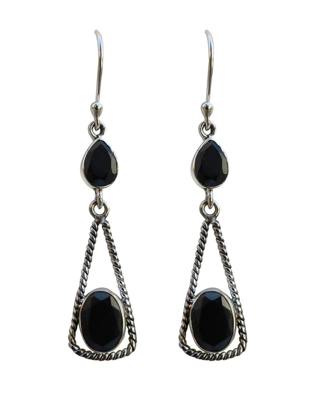 Silver Planets Women Black Earrings