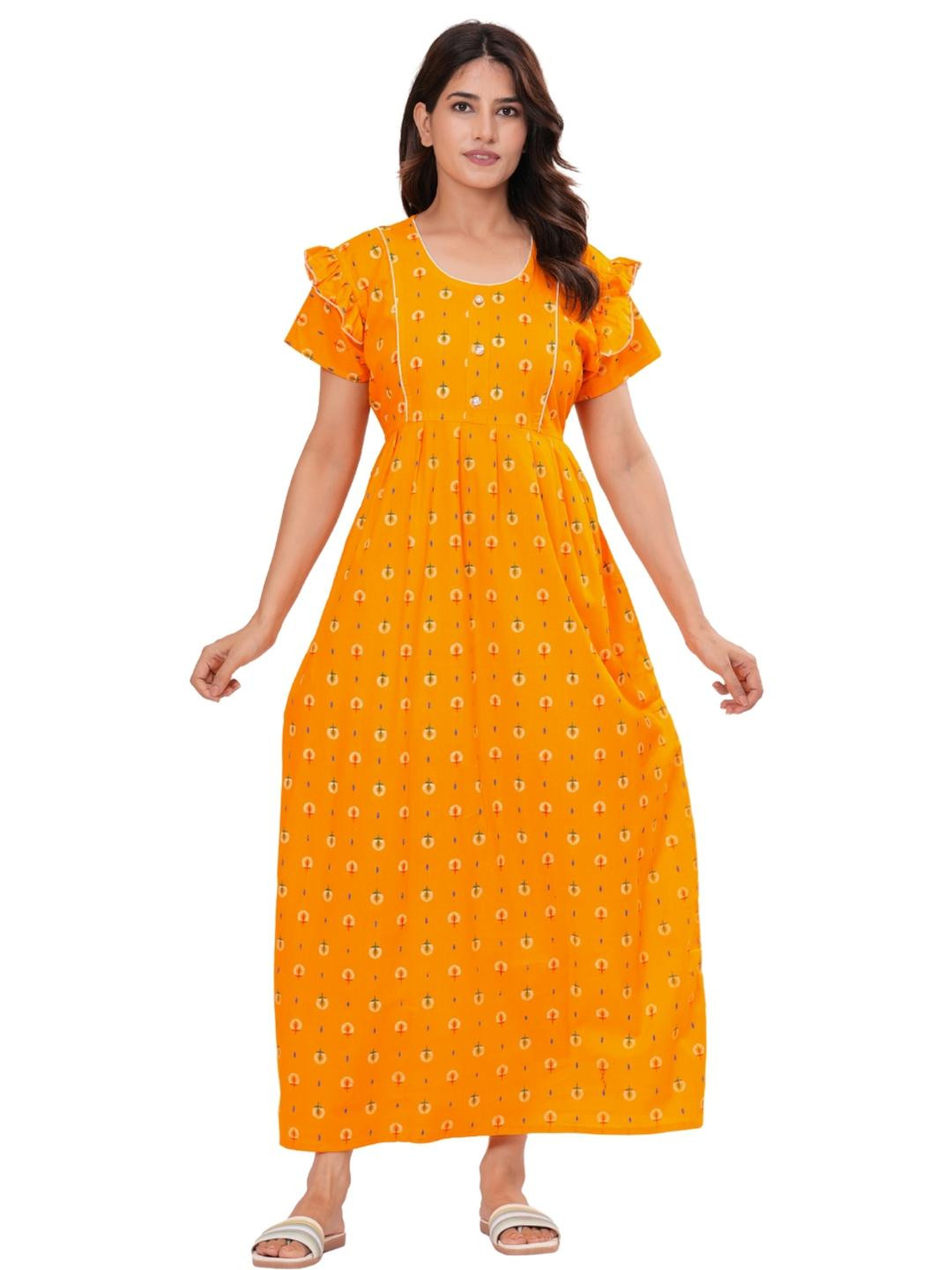 HARGUN NIGHT WEAR Women Yellow Nightdress