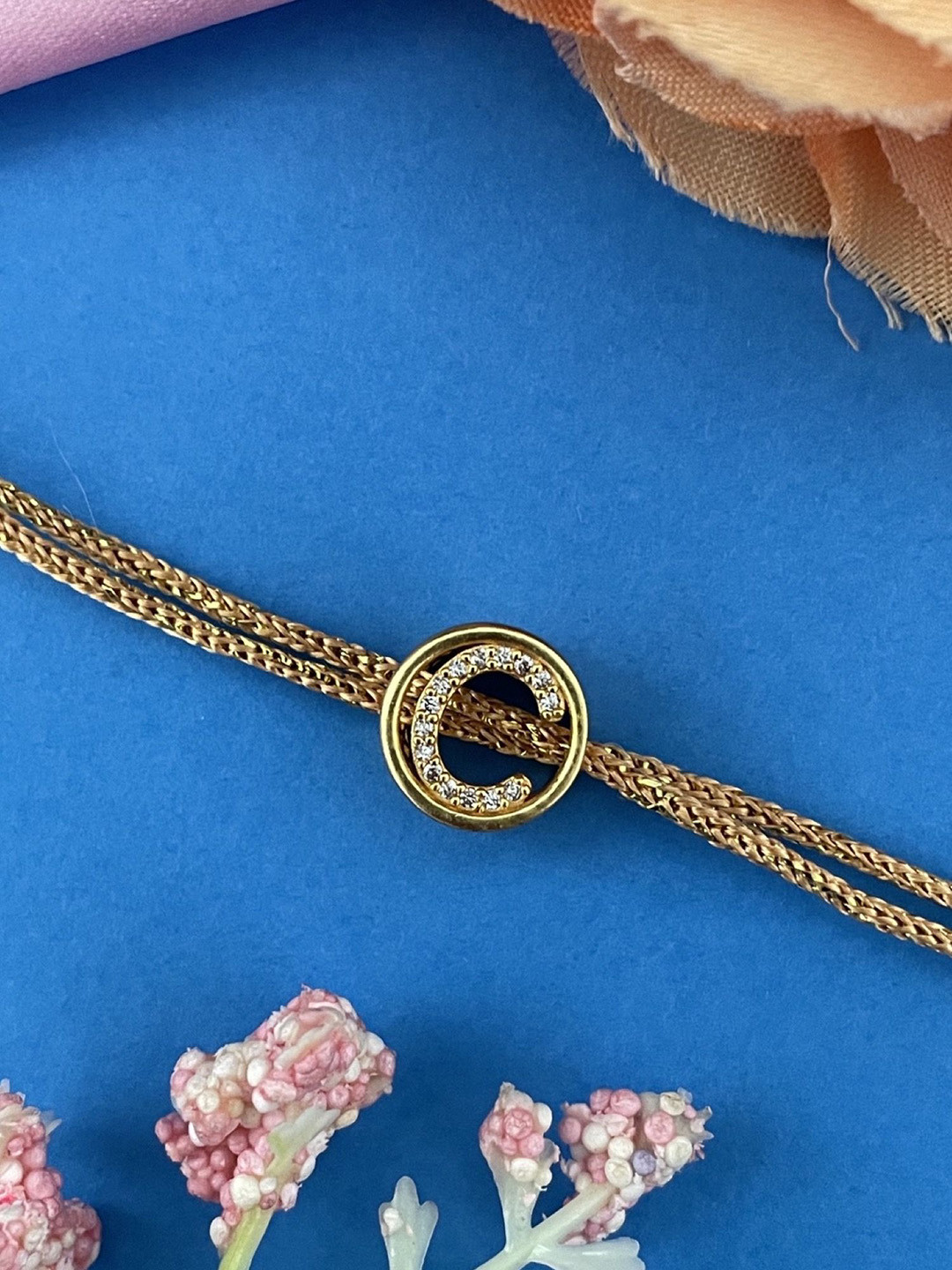 Digital Dress Room C Letter Initial American Diamond Studded Thread Rakhi