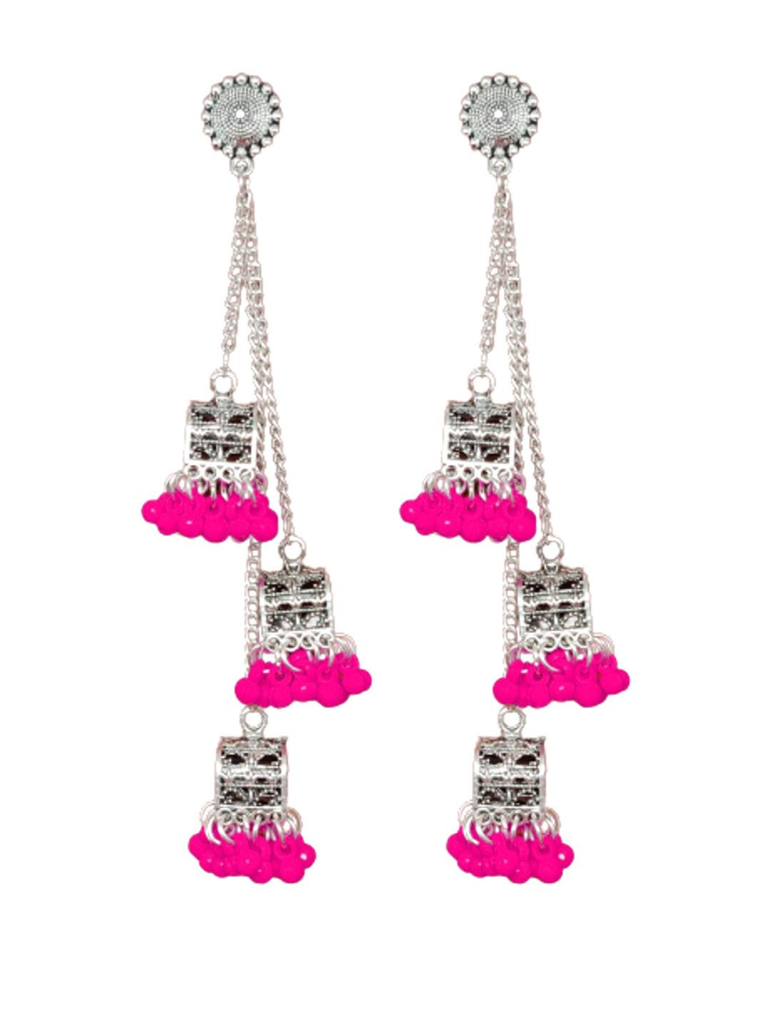 Weariton Women Pink Long Jhumkas Earrings