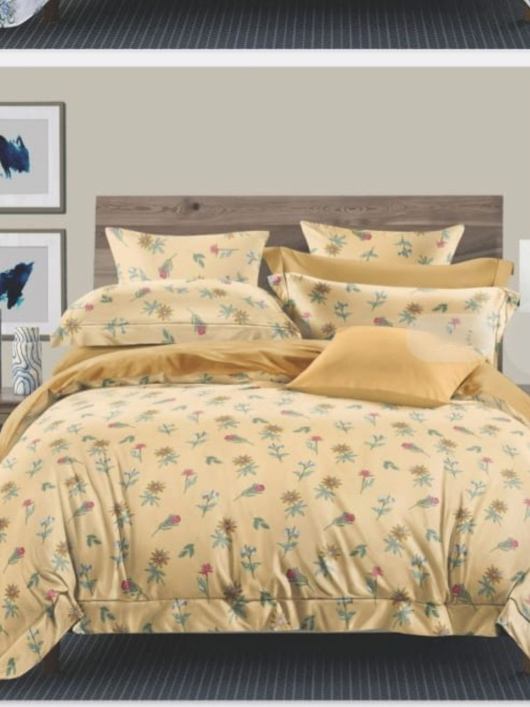 Bedbathandbliss Tan & Green Cotton 300 TC Super King Bedsheet Set 2.74m x 2.74m