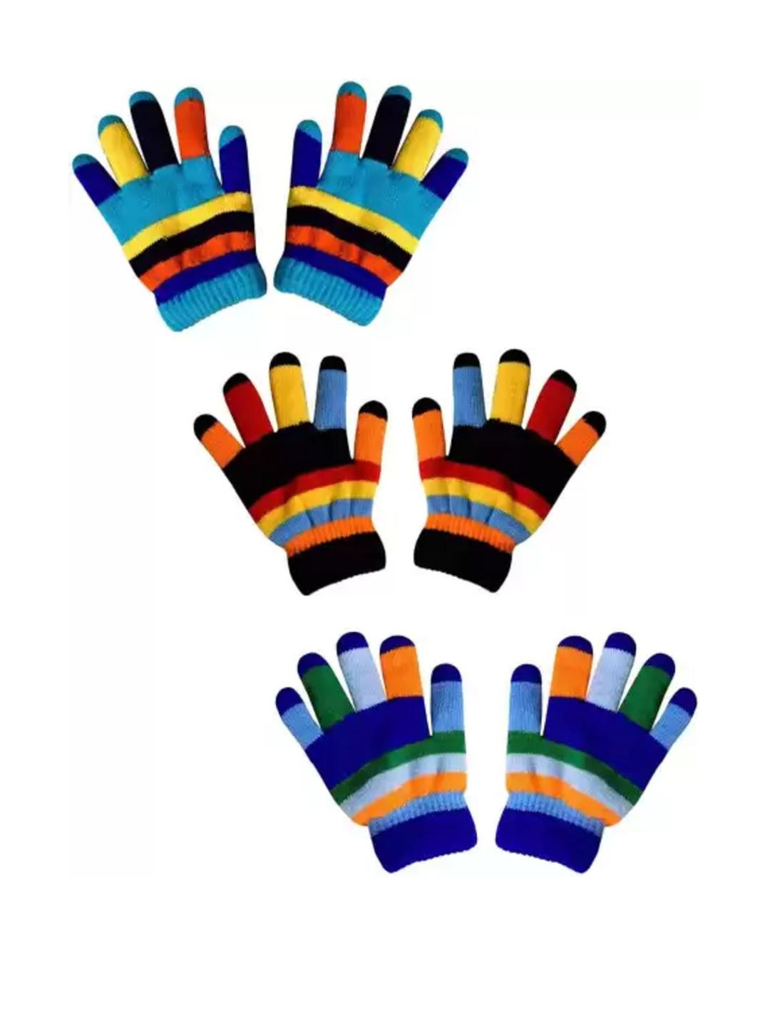 FIRMED STRING Unisex Kids Striped Winter Gloves
