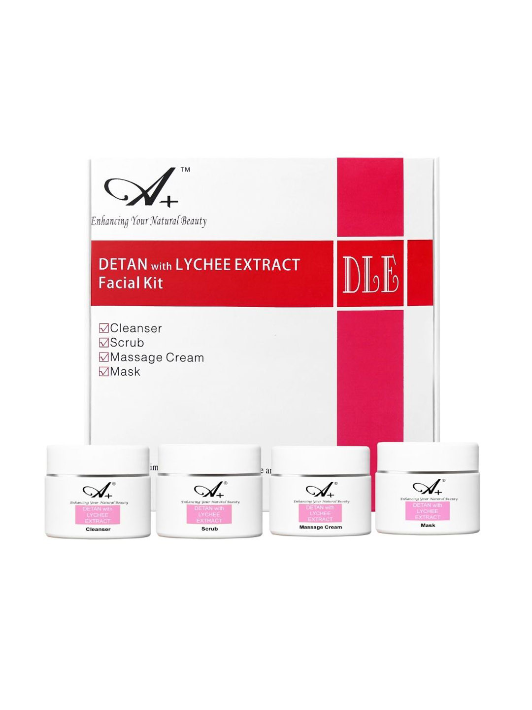 A+ Professional Range 4 Step Detan With Lychee Extract Facial Kit- 200 g
