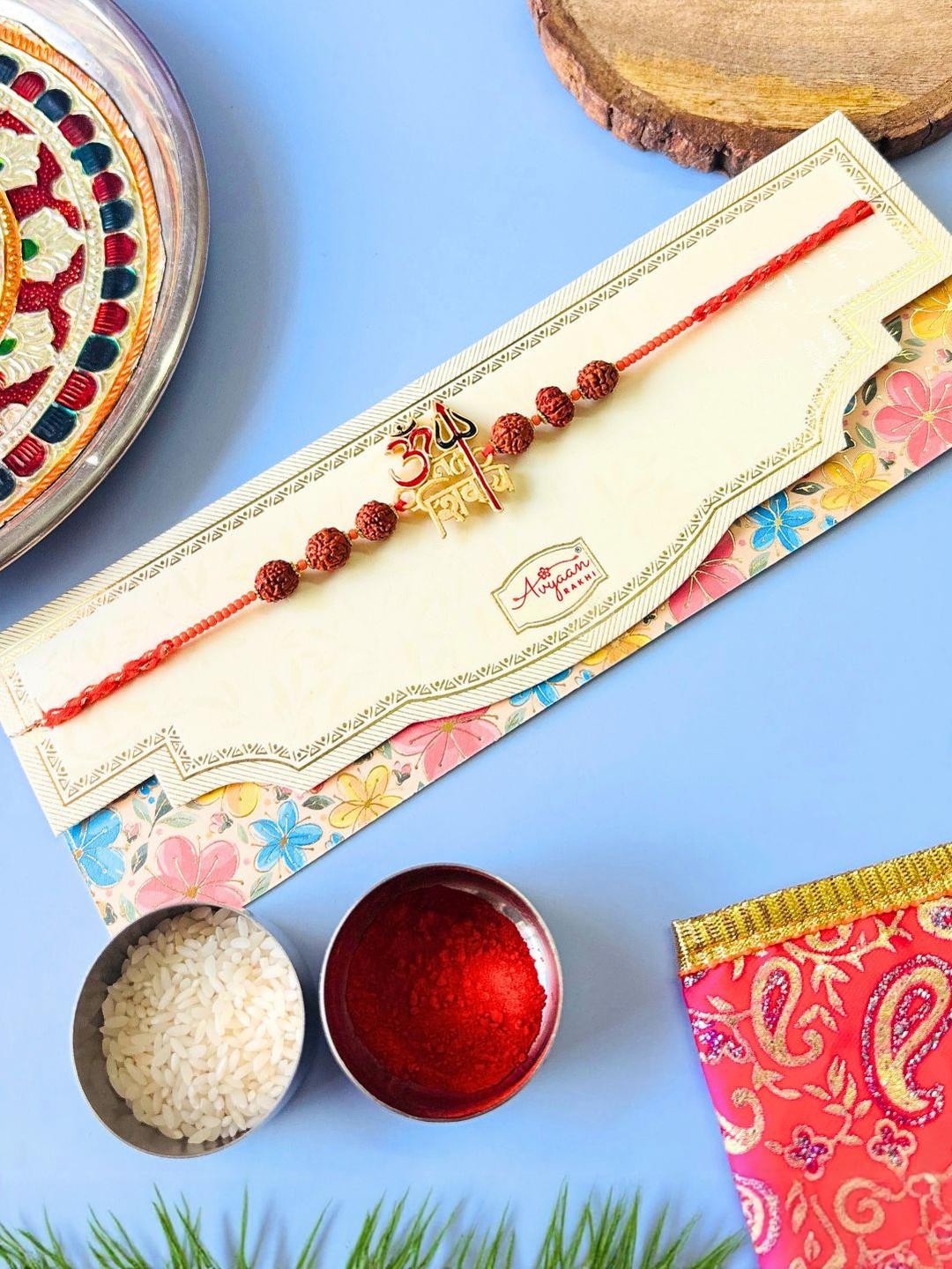 Rudraksh Rakhi Om Namah Shivay Trishul Kundan Meenakari Rakhi Traditional Handmade Rakhi for Brother