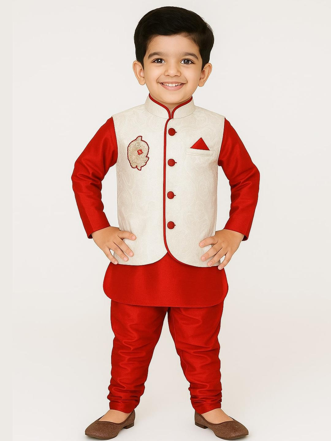 Covetus Kids-Boys Red Kurta Sets