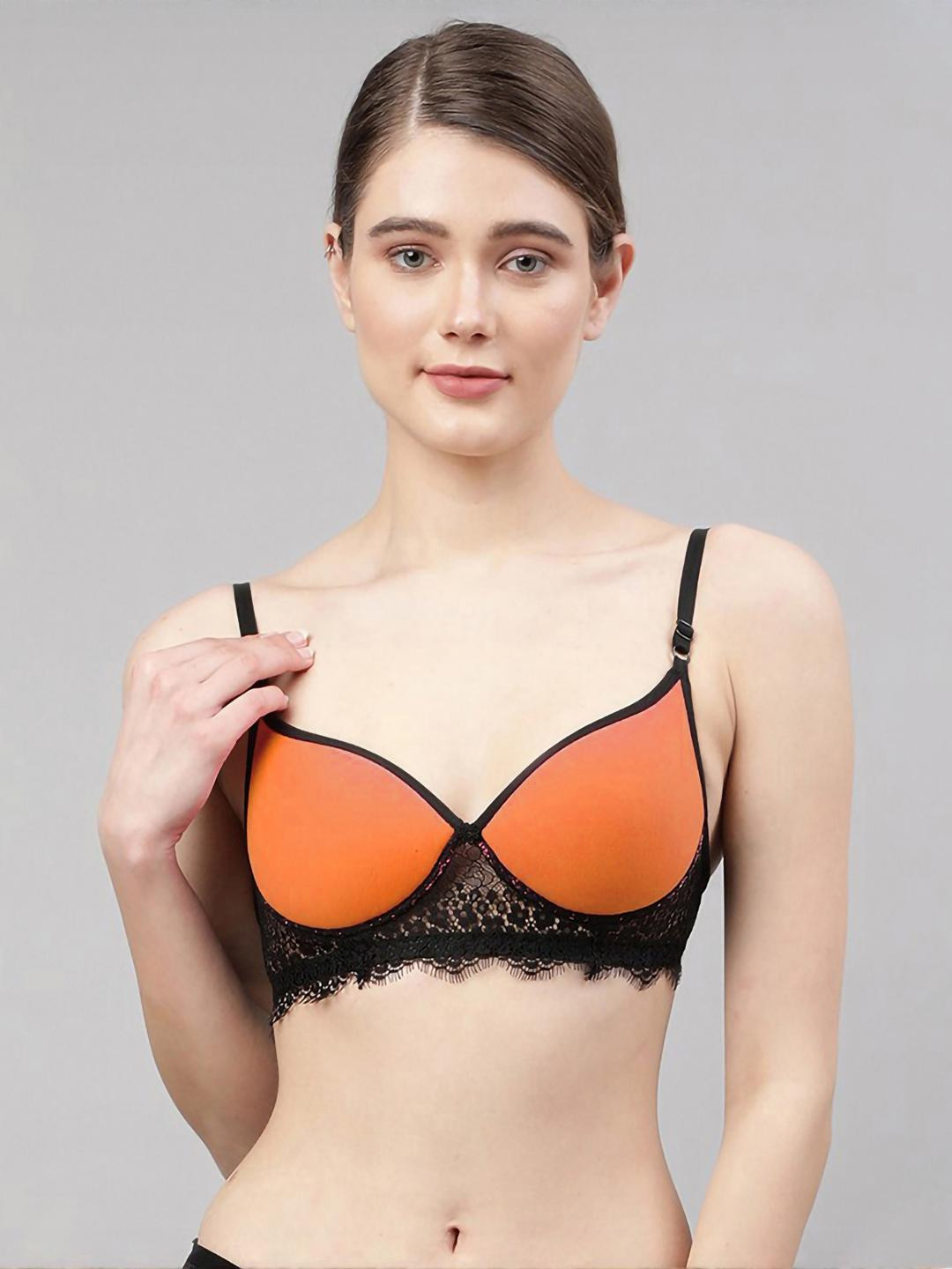 Women Cotton Red,Orange Padded Non-Wired Lingerie Bra Sport wear Gym Crop Tank Top