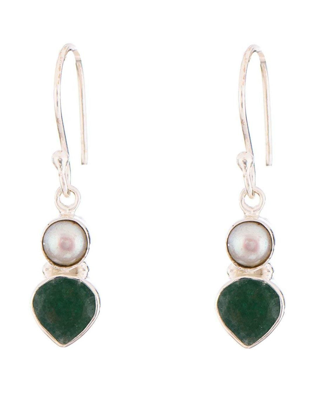 Silver Planets 925 Sterling Silver Fresh Water Pearl With Green Earrings for Women and Girls