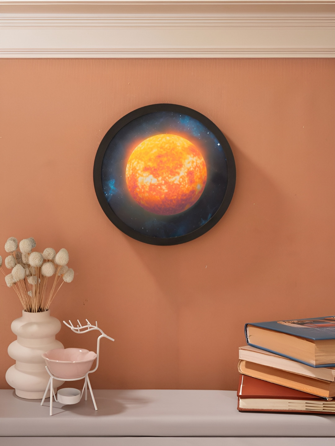 Homspurts Black & Orange Sunaura Printed Spherical Shaped Wall Lamp