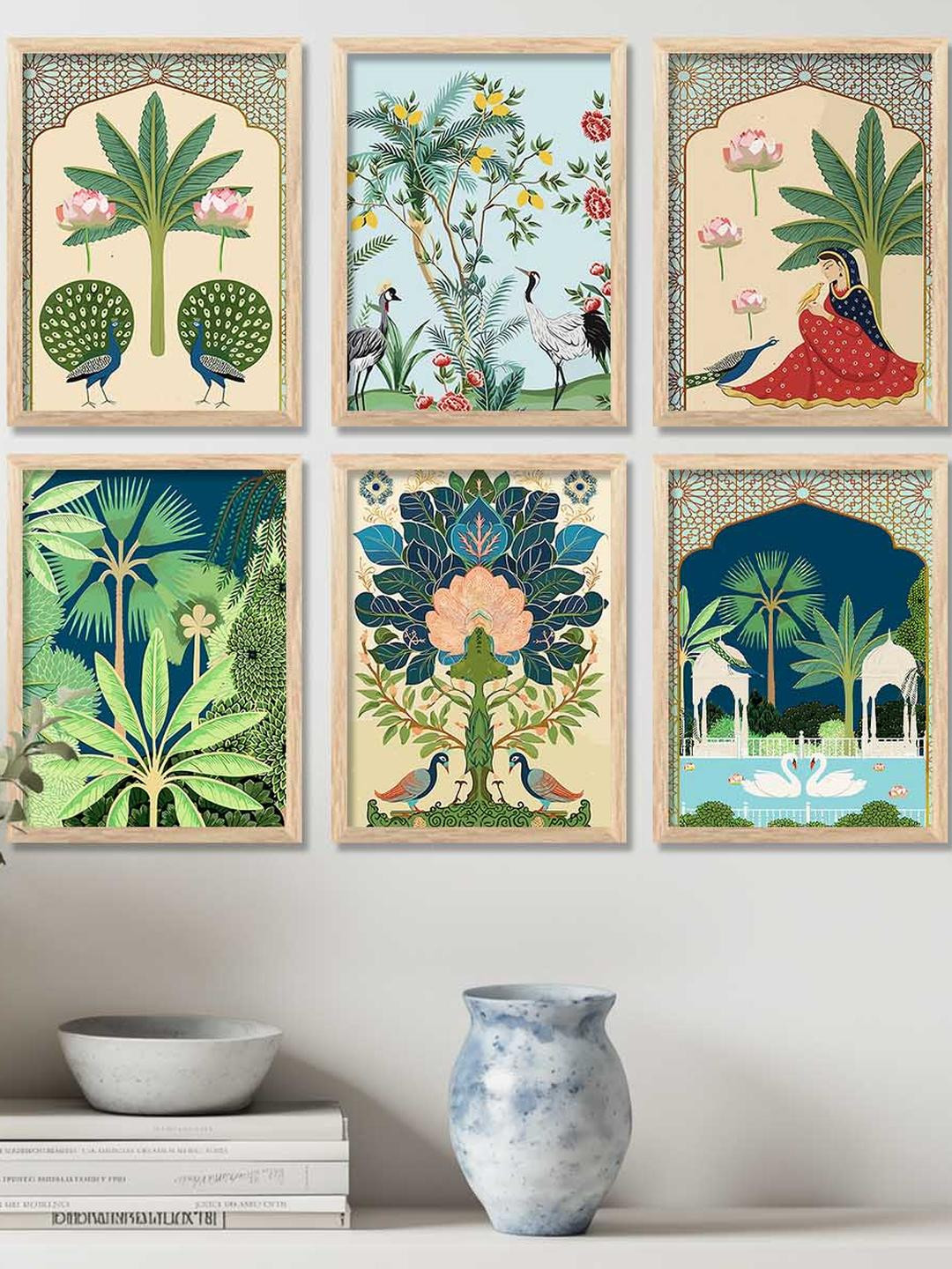 WALLLANE Brown set of 6 and more Piece Wood Floral and Botanical Wall Paintings