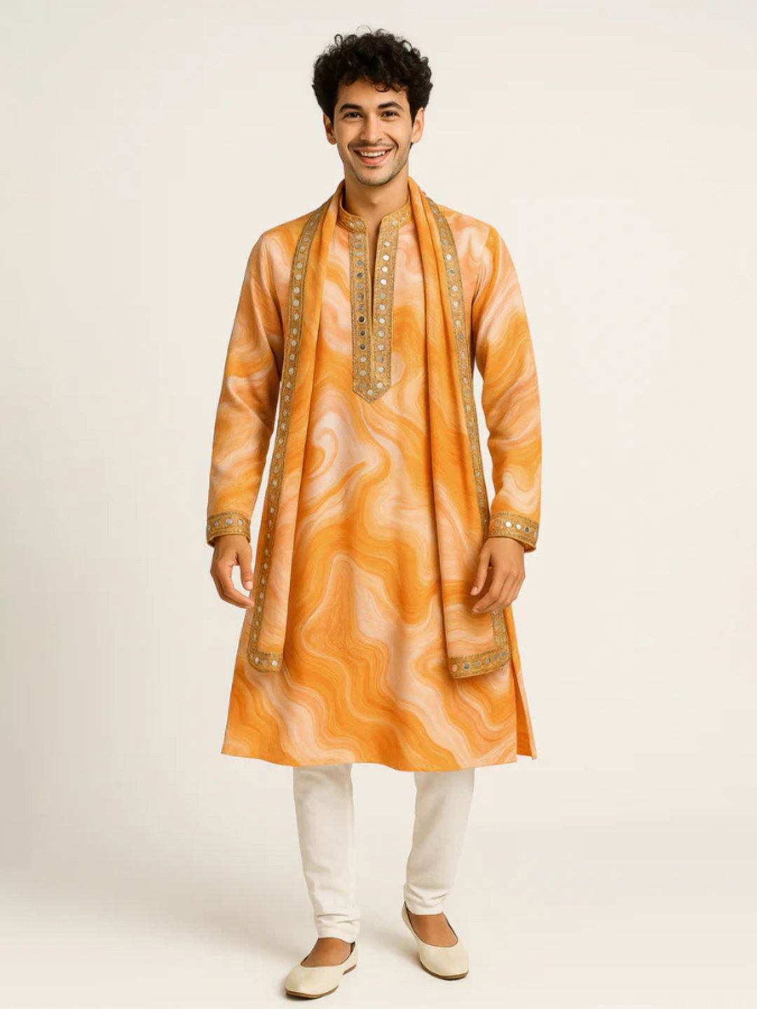 Hermyne Men Abstract Printed Daily Cotton Straight Kurta