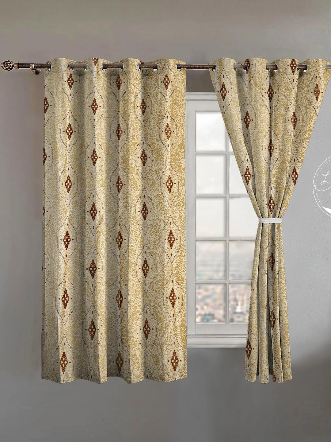 Lunar Days Pack of 1 Yellow Ethnic Motifs Room Darkening 5 Feet Window Curtain