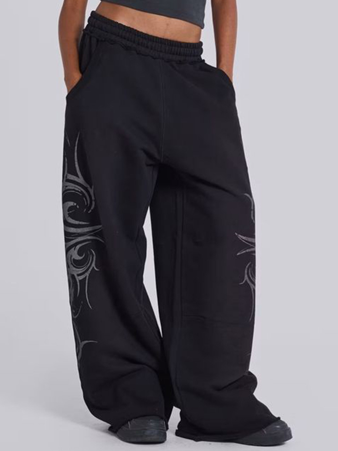 LULU & SKY Women Abstract Loose Fit Low-Rise Wide Leg Trousers