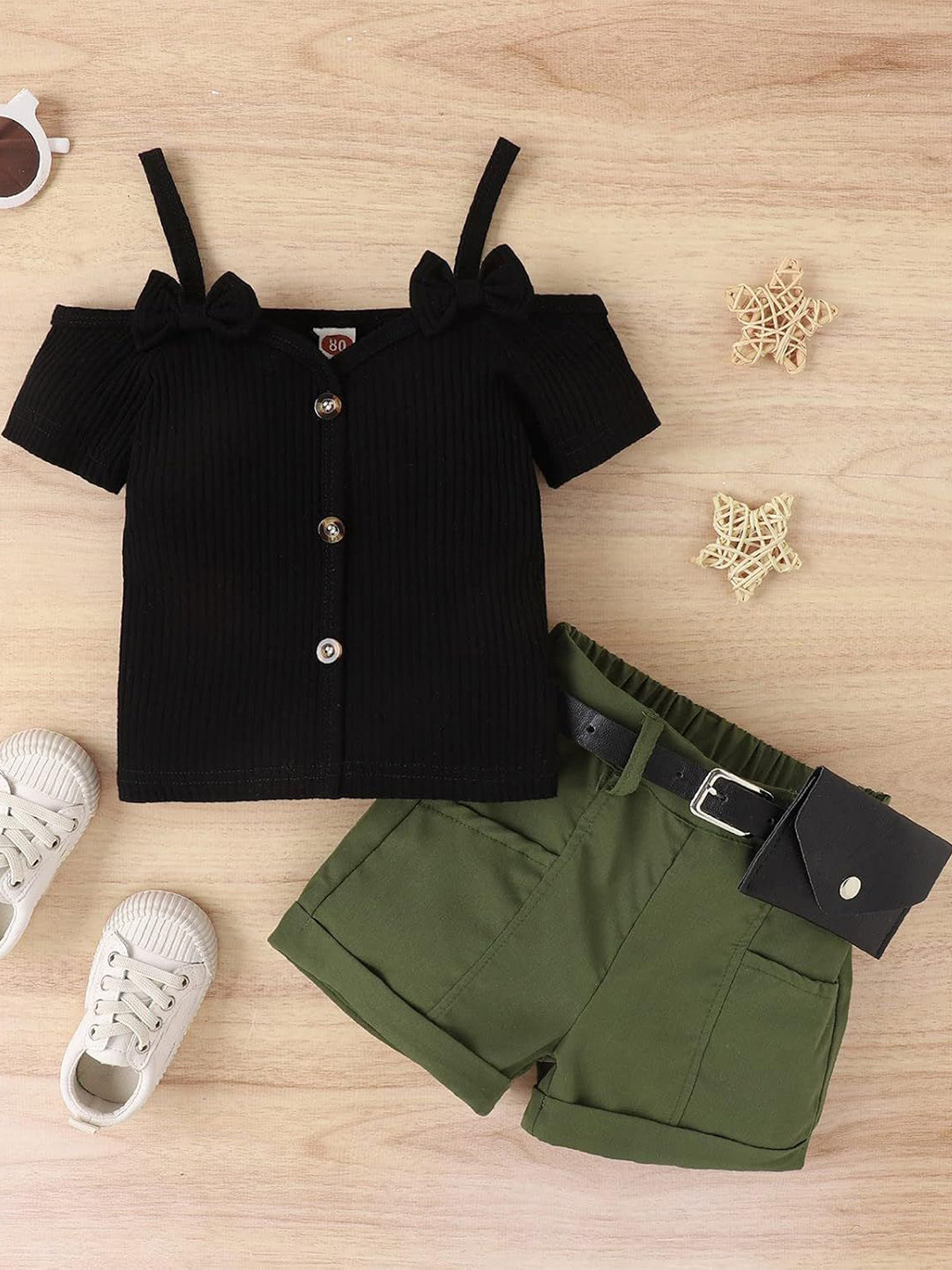 FREE BIRDS Girls Cold Shoulder Sleeves Top With Shorts