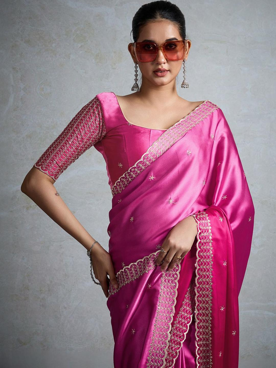 Anouk Pink Satin  Sarees