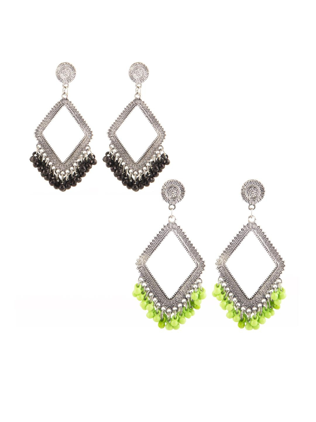 Combo Silver Oxidize Black & Light Green Earrings for Girls